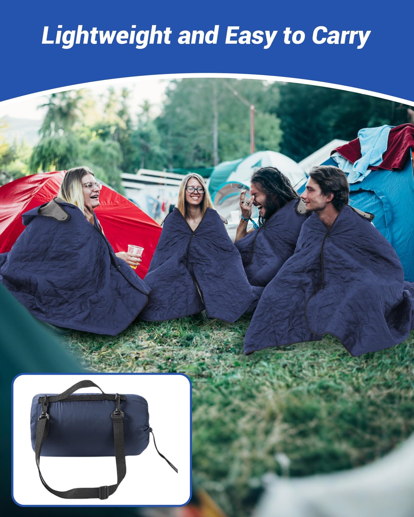 Fanfanwin 4 Pack Outdoor Camping Blanket Bulk - Fleece Waterproof & Foldable Stadium Blanket with Portable Bag for Cold Weather Sports Pet Beach Picnic Stadium Travel Car - 79 * 55inch(Navy Blue)