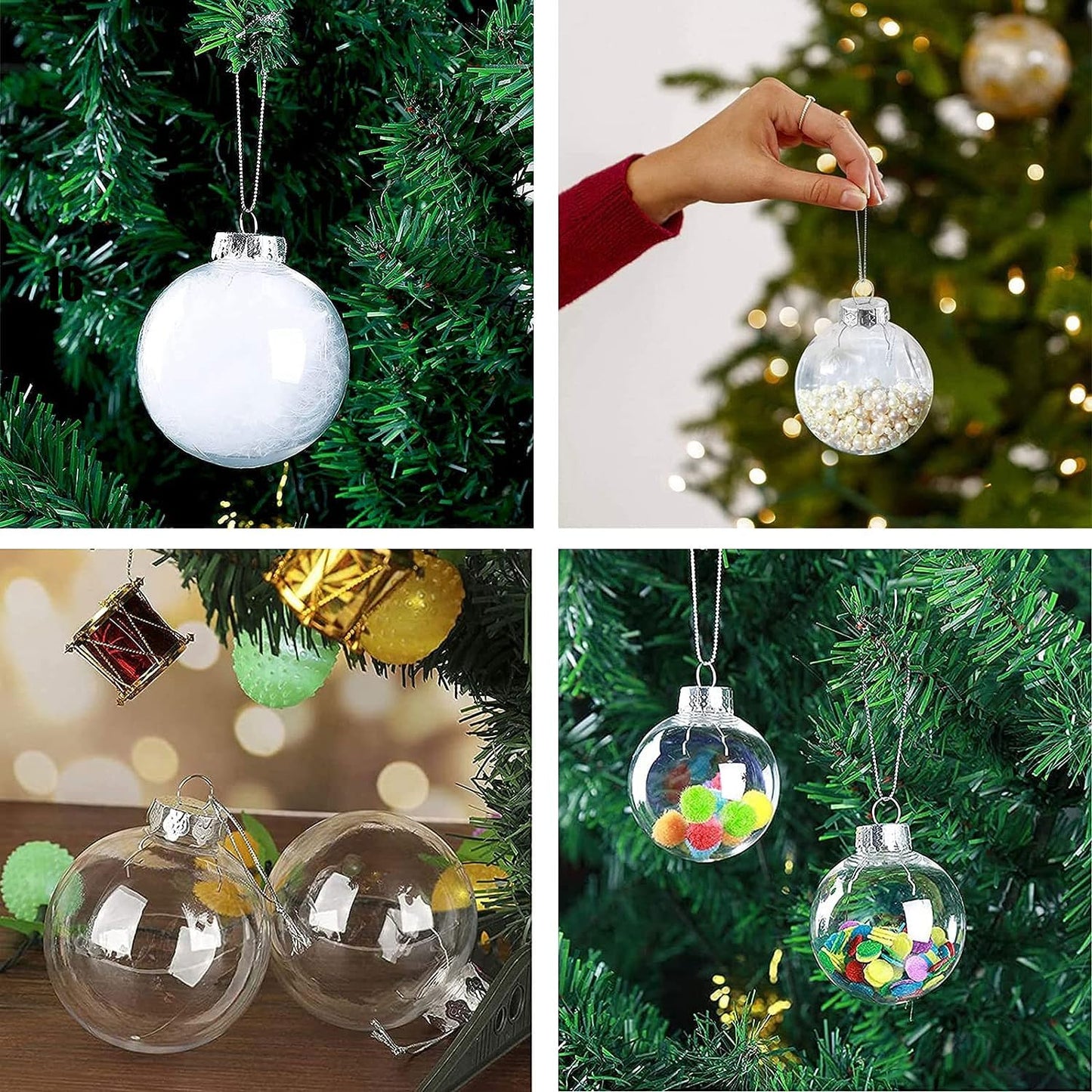 16PCS DIY Christmas Hanging Decoration，2.36Inch Clear Plastic Fillable Ornament Balls， for Christmas, Halloween, Birthday, Wedding Decor, DIY Crafts Decorations (60 mm)