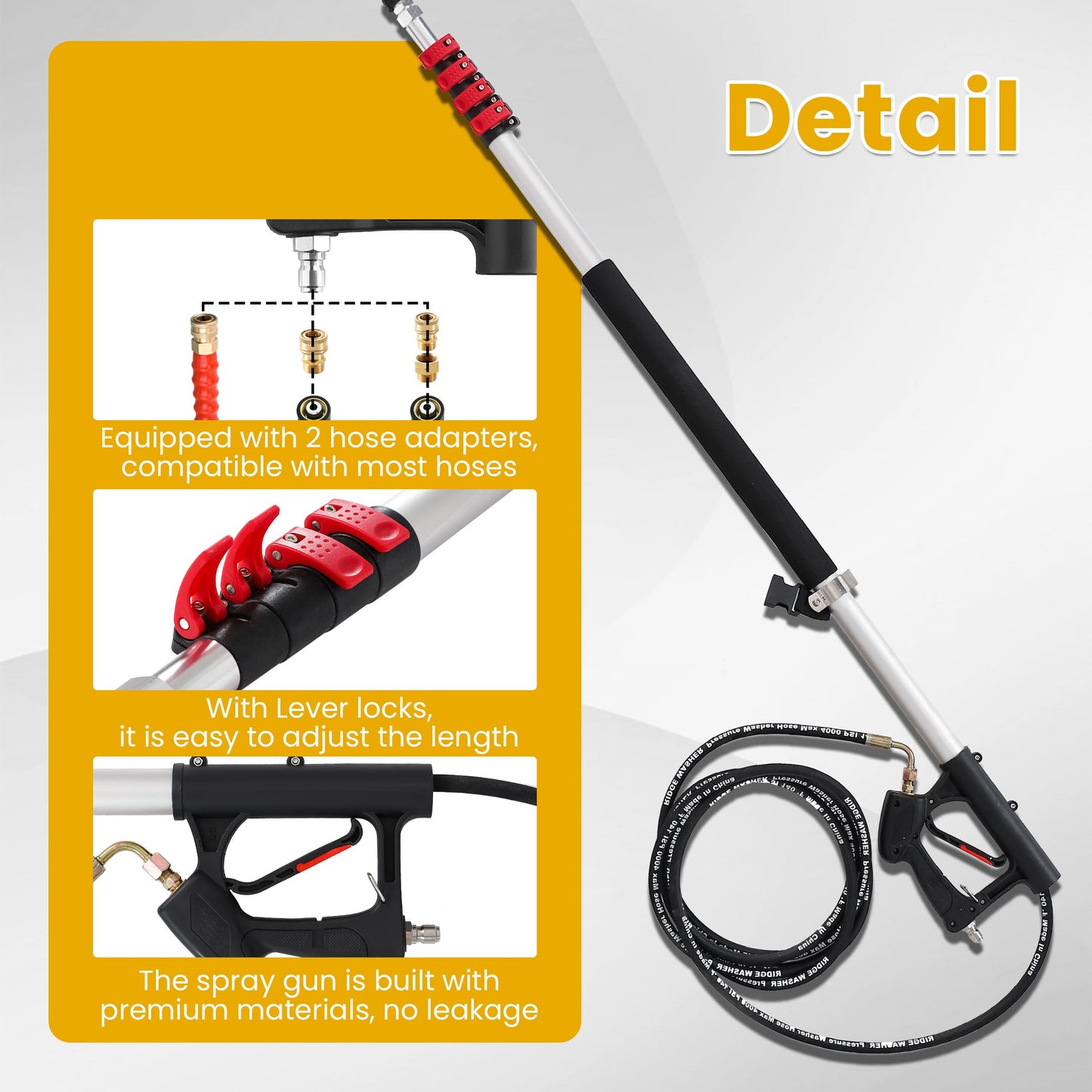 M MINGLE 20 FT Telescoping Pressure Washer Wand with Gutter Cleaner, Brush Head, 5 Nozzle Tips, and Hose Adapters for House Exterior, Window & Roof Cleaning