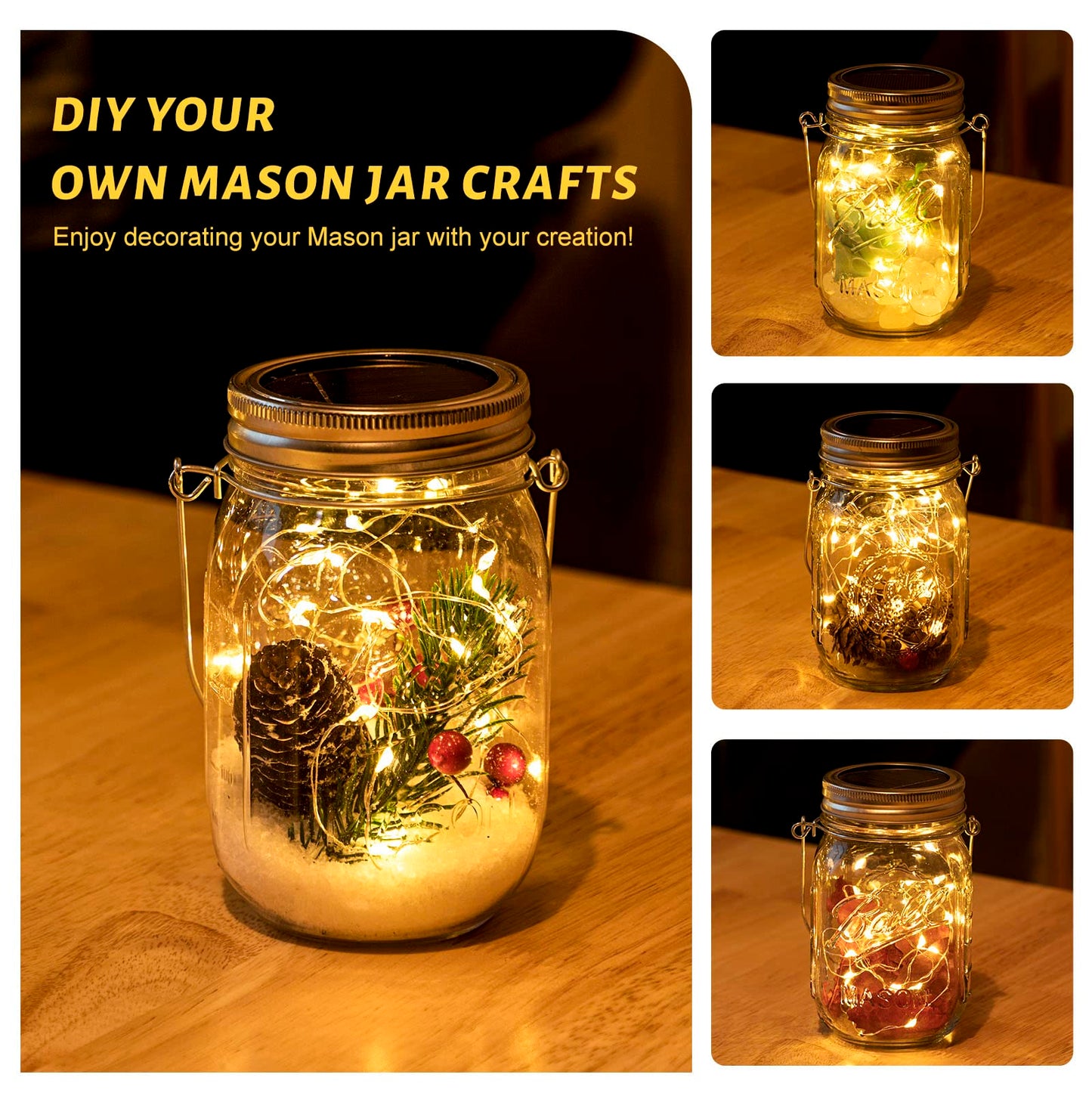 HXWEIYE 8 Pack Solar Mason Jar Lights Lanterns,Jars & Hangers Included，30LED Waterproof Hanging Outdoor Fairy Lights for Patio Garden Porch Yard Backyard Balcony Wedding(Warm White)