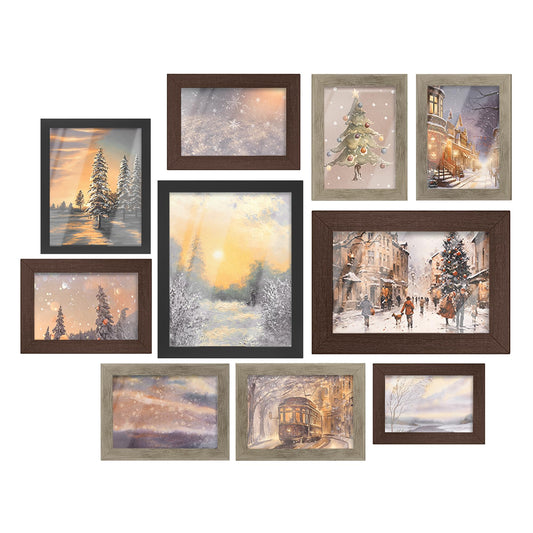 SONGMICS Picture Frames, Collage Picture Frames Set of 10, Two 8x10, Four 5x7, Four 4x6, Photo Frame for Wall Gallery Decor, Table Display, Glass, Maroon Brown, Heather Greige, Ash Black URPF010K03