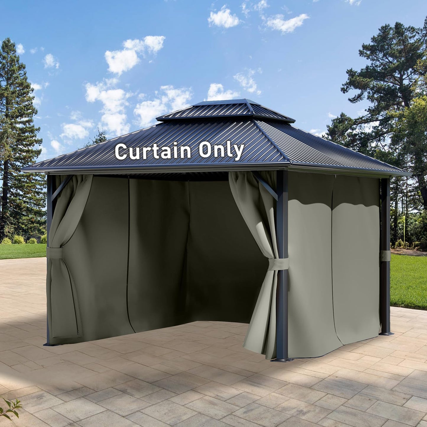 Aoodor 10x12 ft Outdoor Gazebo Curtains, 4 Panels Waterproof Privacy Sidewall Replacement with Zipper for Patio Pergola and Canopy, Gray