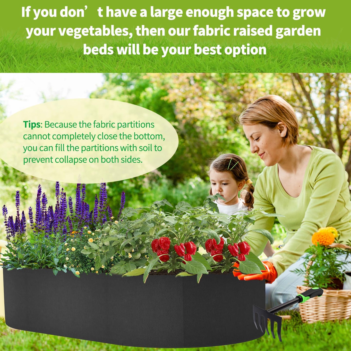 2 Pack Fabric Raised Garden Bed 6FTx3FTx1FT Plant Grow Bags Large Oval Garden Grow Bags Breathable Fabric Garden Bed Gardening Planting Container for Vegetables Potatoes Flowers Tomato,4 Grids+2 Grids