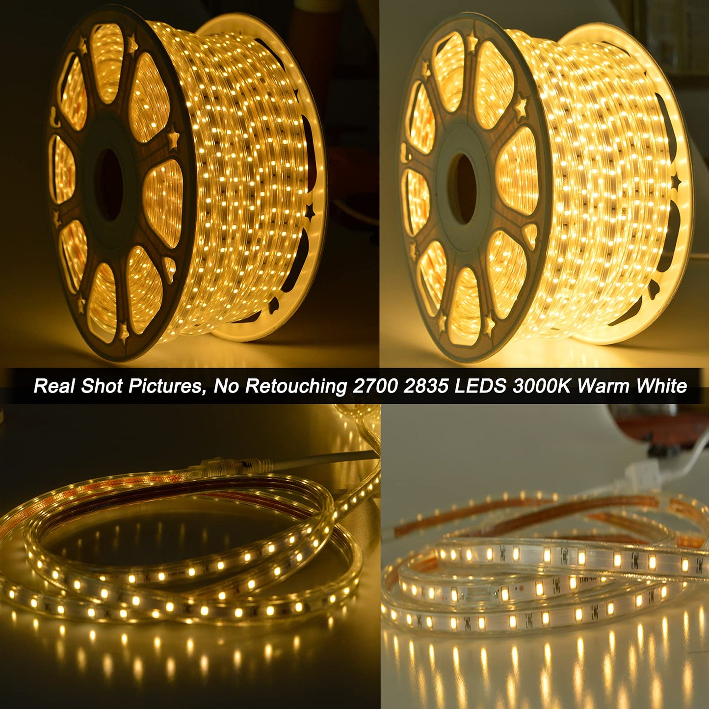 SURNIE 150ft Flat Outdoor Rope Lights Waterproof: 110V Cool Warm White LED Strip Light - Cuttable Connectable Lights for Deck Patio Stairs Backyards Commercial Decor Lighting, Not Tube Rope