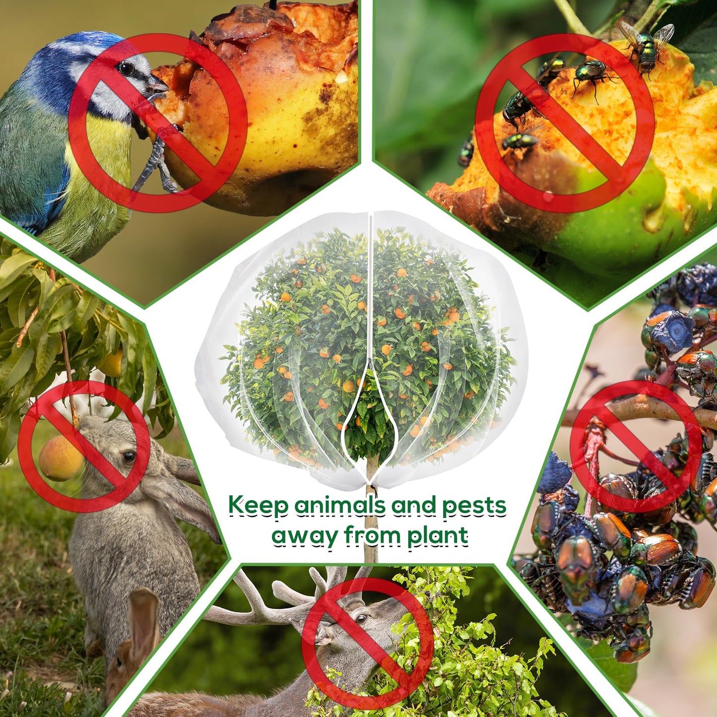 9.8 x 9.8 ft Large Fruit Tree Netting Cover with Zipper and Drawstring,Garden Insect Netting Plant Cover Transparent Bird Plant Barrier Flower Fruit Mesh Screen for Preventing Deer Squirrel Bug