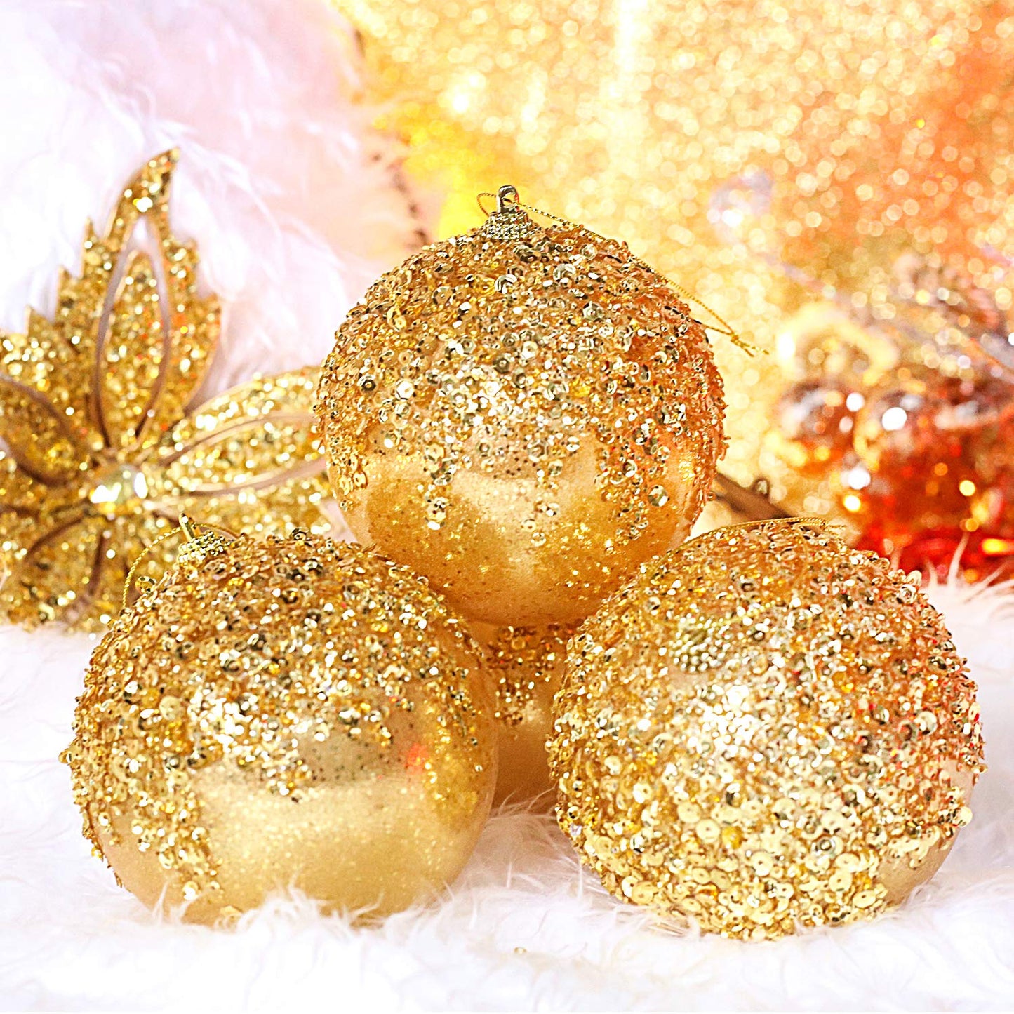 ZHANYIGY 4pc Gold Christmas Ball Ornaments, Shatterproof Christmas Ball Decorations for Trees, Wedding Party Holiday Decorations