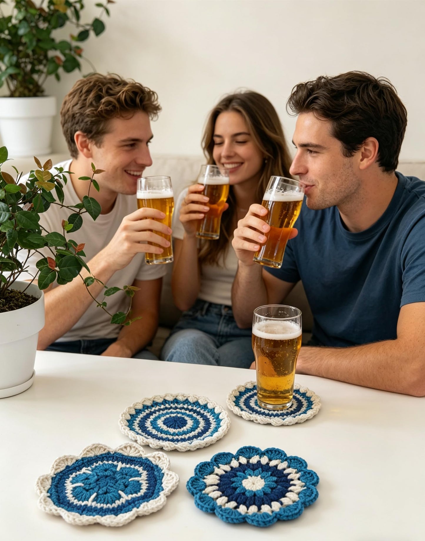 Handmade Crocheted Pure Cotton Coasters, 6-piece Set of Coasters, for Desktop Protection, Home Decoration, Suitable for Weddings, Housewarming, Birthdays
