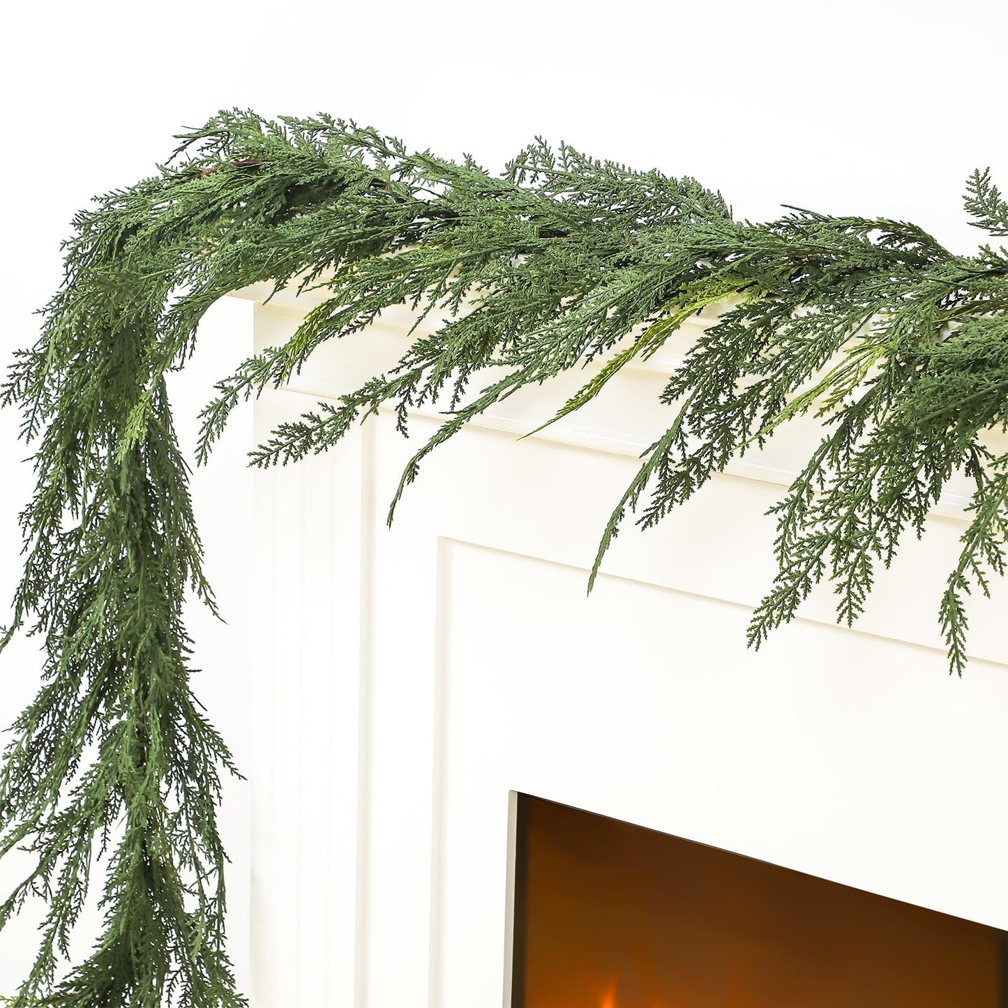 Jutom 1 PCS Christmas Cedar Garland - 6 ft Classic Green Realistic Soft Artificial Faux Cedar Pine Garland Decoration for Home Mantel & Stairs - Holiday Party Winter Decor