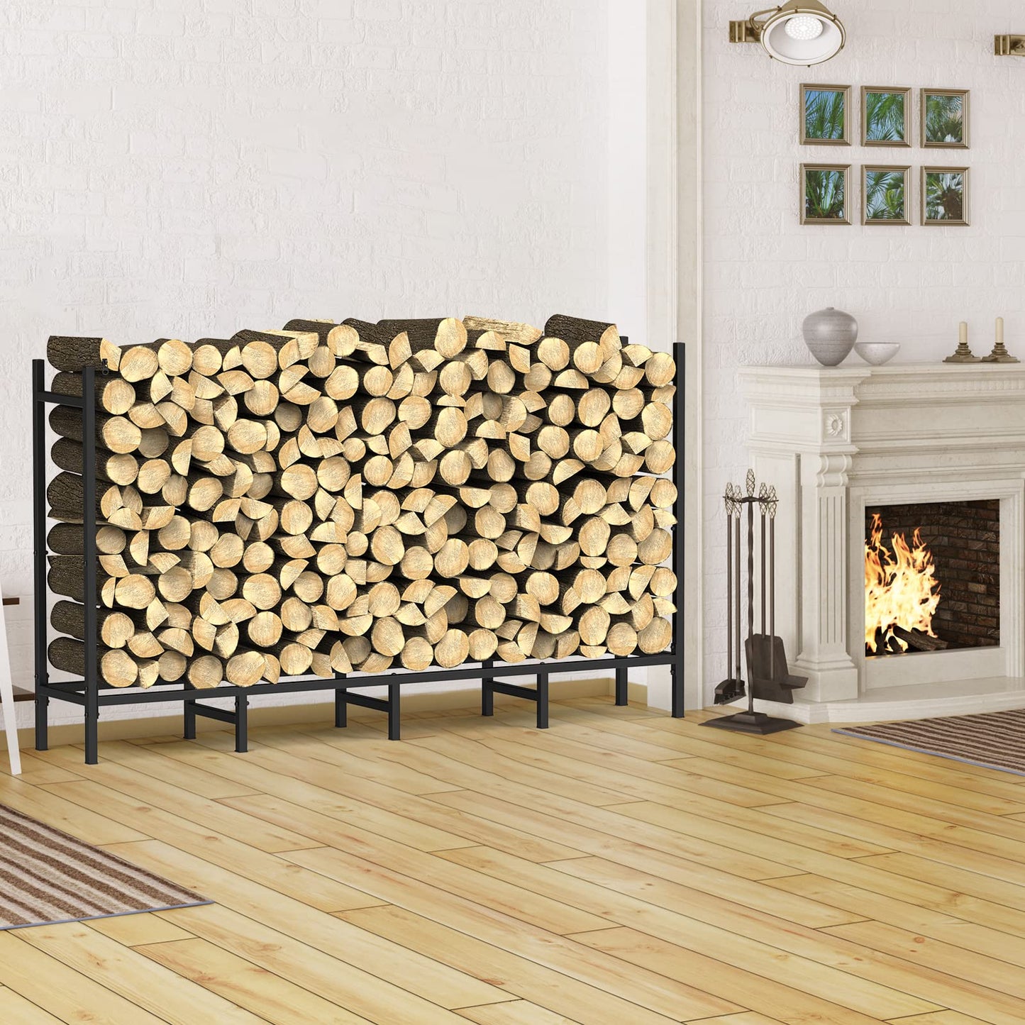 CADUKE Firewood Rack Outdoor with Cover 5.3ft Firewood Log Rack for Fireplace Wood Storage Fire Log Holder Indoors Adjustable Heavy Duty Fire Wood Rack Stand, Black Waterproof Oxford Fabric