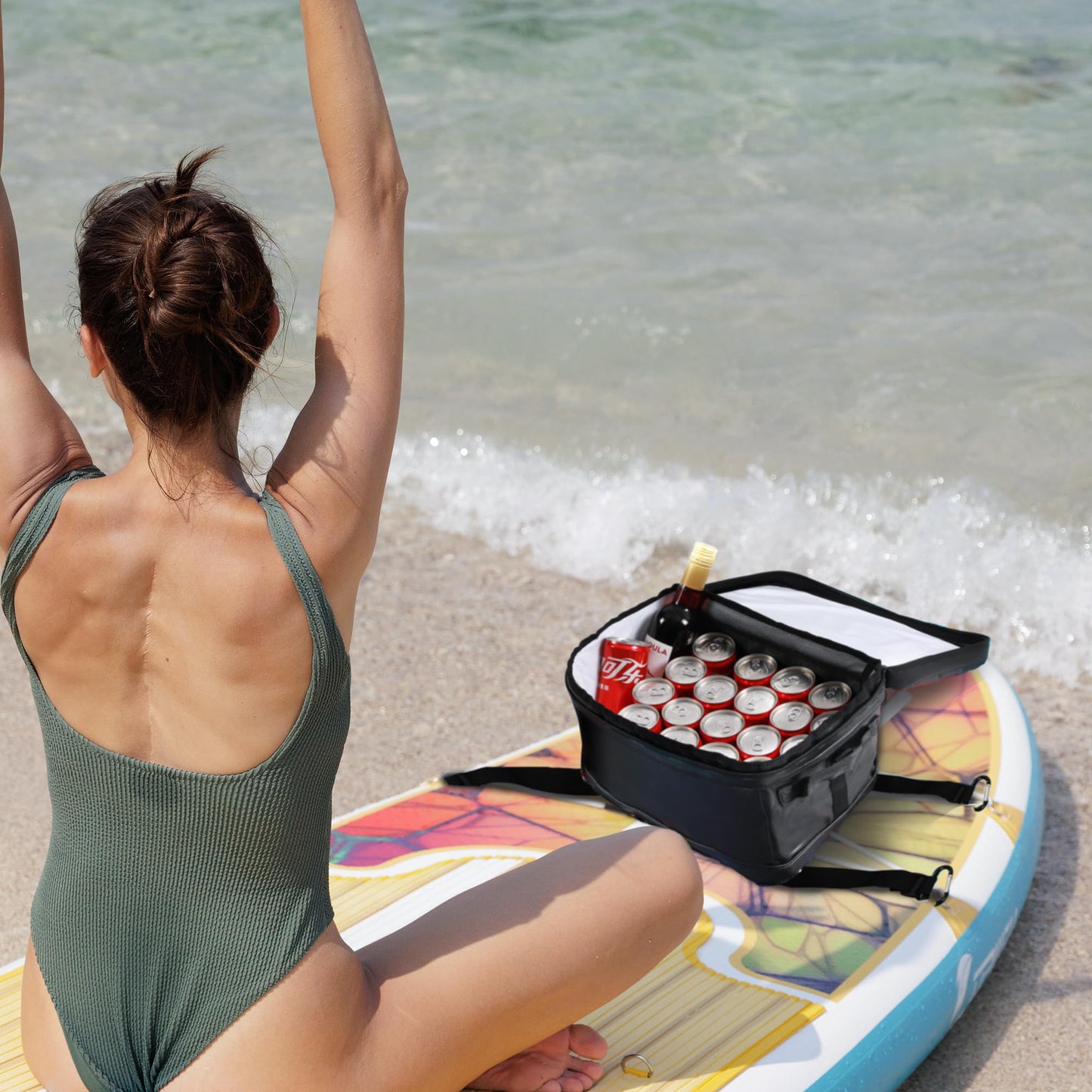 UPWELL Paddleboard Accessories SUP Cooler Deck Bag, PVC Paddle Board Surf Bag for Paddle Board, Kayak, Black Soft Small Camping Cooler for Travel Beach Waterproof