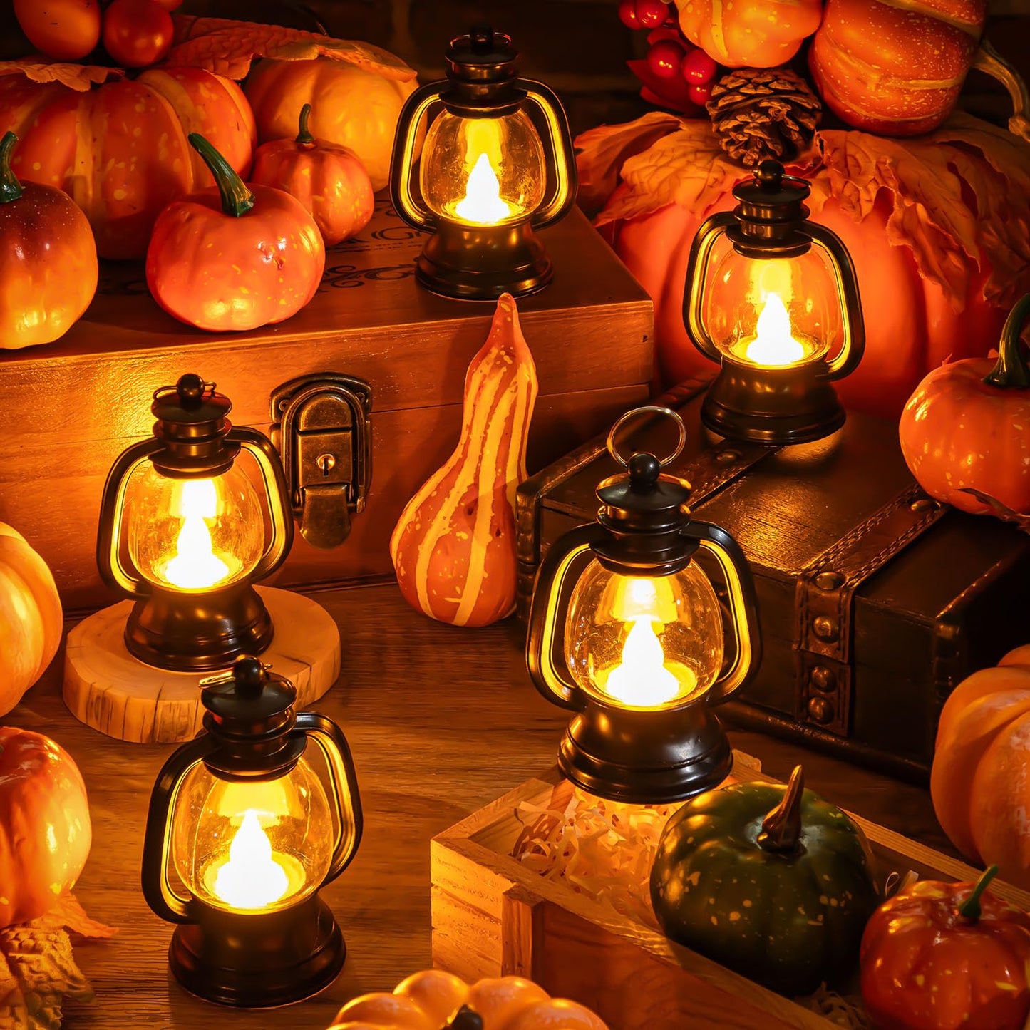12 Pcs Halloween Mini Lantern, Lantern Centerpieces for Tables with LED Simulation Candle, 4 Inch Small Hanging Lantern, Lanterns Decorative for Wedding Centerpiece Tables (Warm Yellow