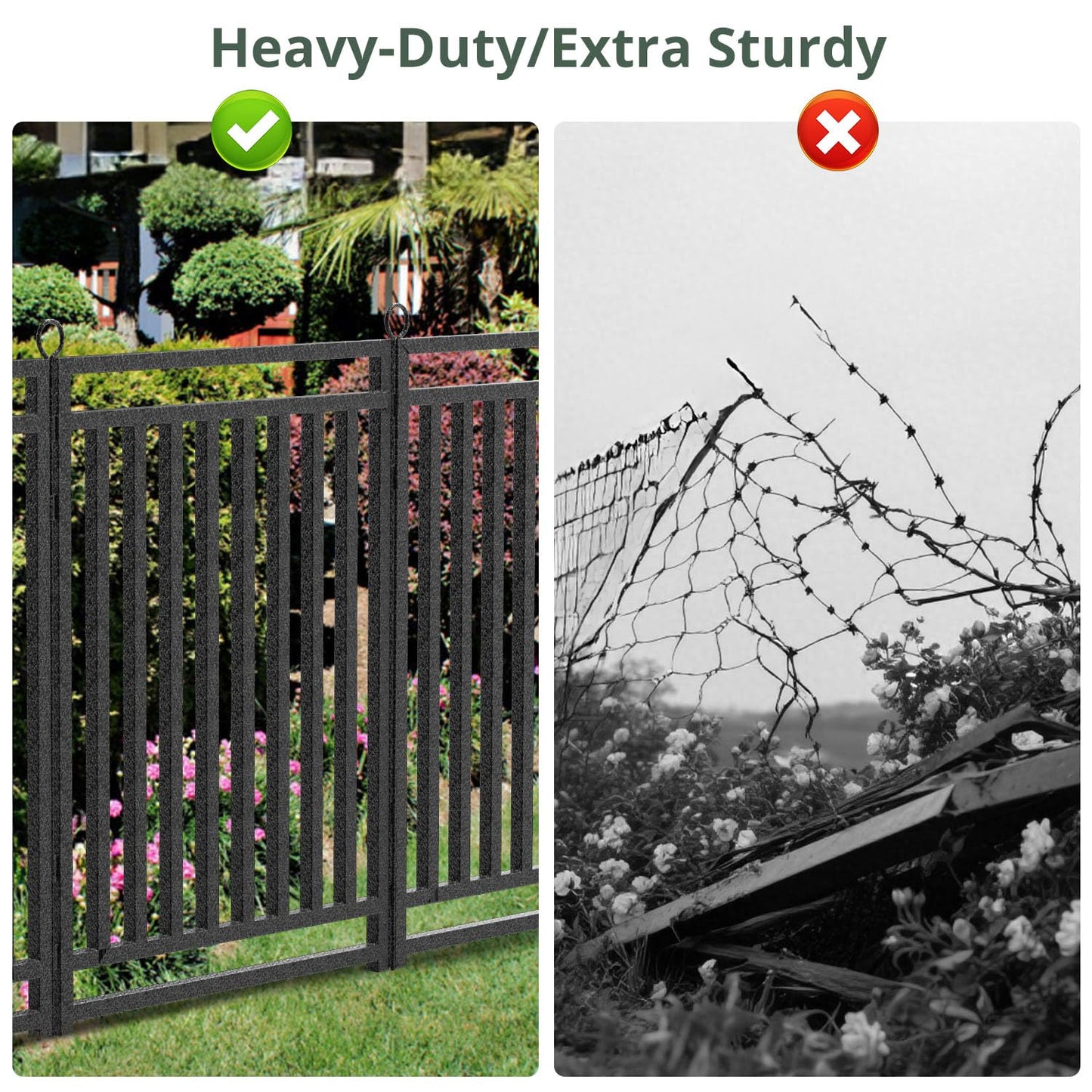 Decorative Garden Fence Metal Dog Fence Outdoor for Yard, 36ft (L) × 40in (H), 14 Panels + 2 Gates, Rustproof Animal Barrier Fencing for Patio & Flower Bed, No Dig, Black-Silver