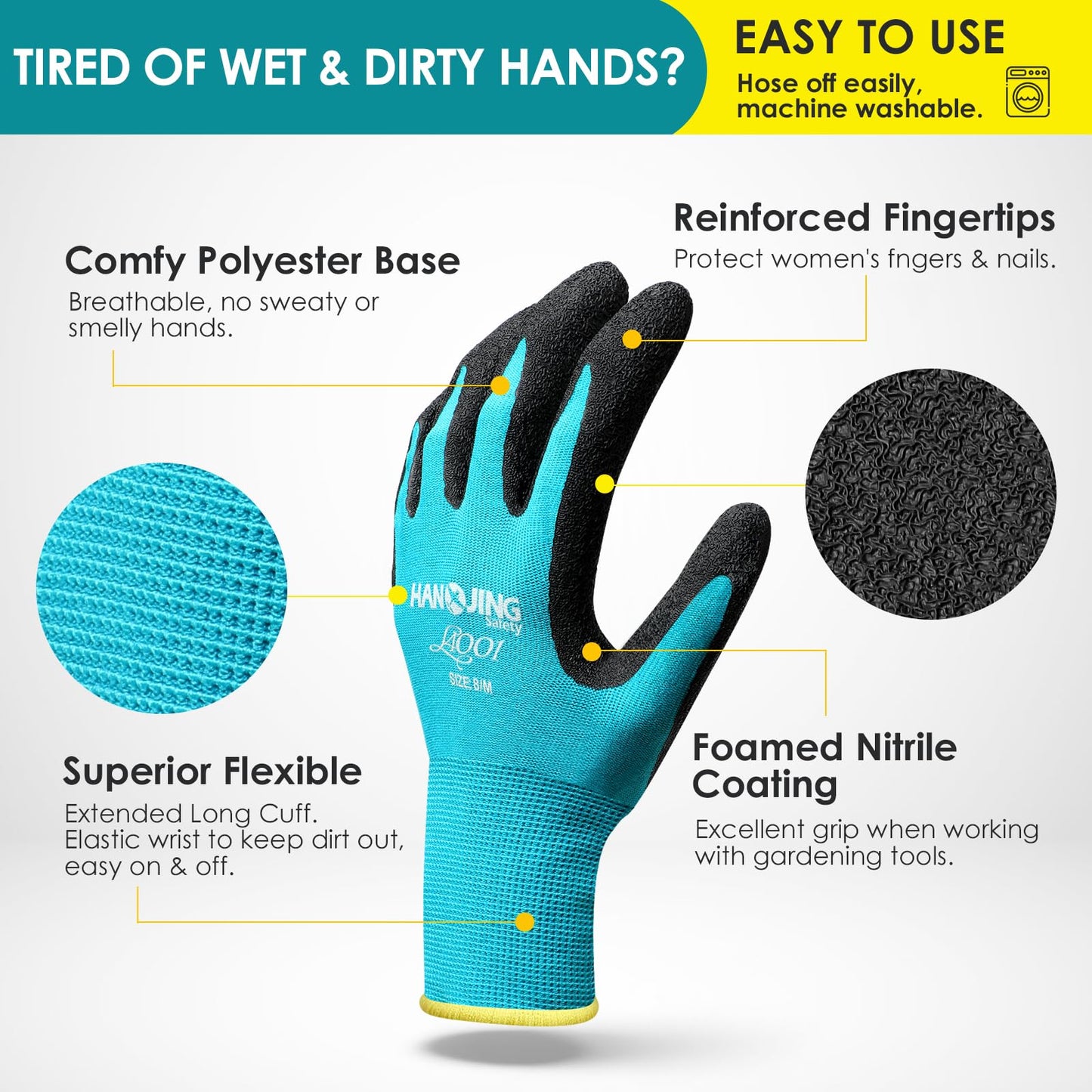 Breathable Garden Gloves 2 Pairs, Stretchy Anti-Slip Work Gloves for Women & Men, Lightweight & Flexible for Weeding, Planting, Household Chores and DIY (Blue, S/M/L) (Blue, M)