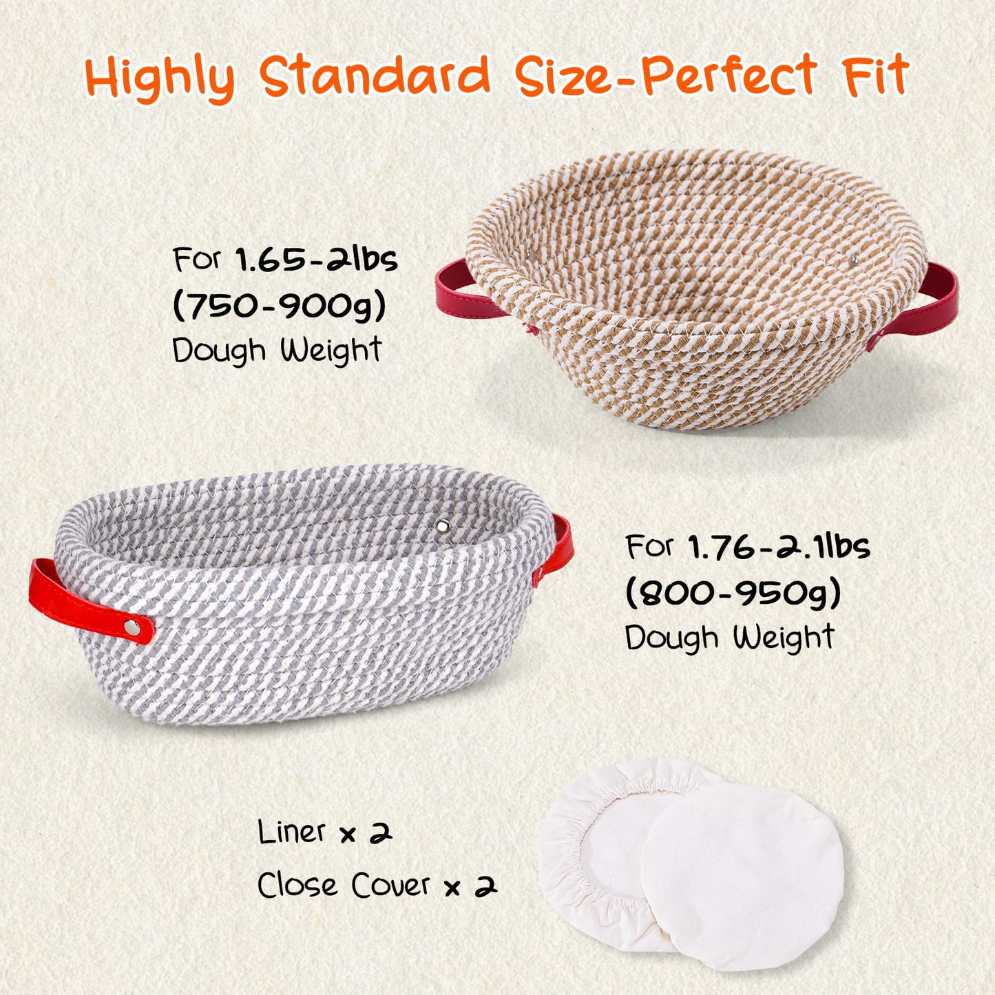Sourdough Bread Baking Supplies, Cotton Rope Sourdough Starter Kit with 9'' Round & 10'' Oval Banneton Basket with Non-Stick Dutch Oven Liner & Covers, Sourdough Gift for Bakers Women Wife Mom(39pcs)