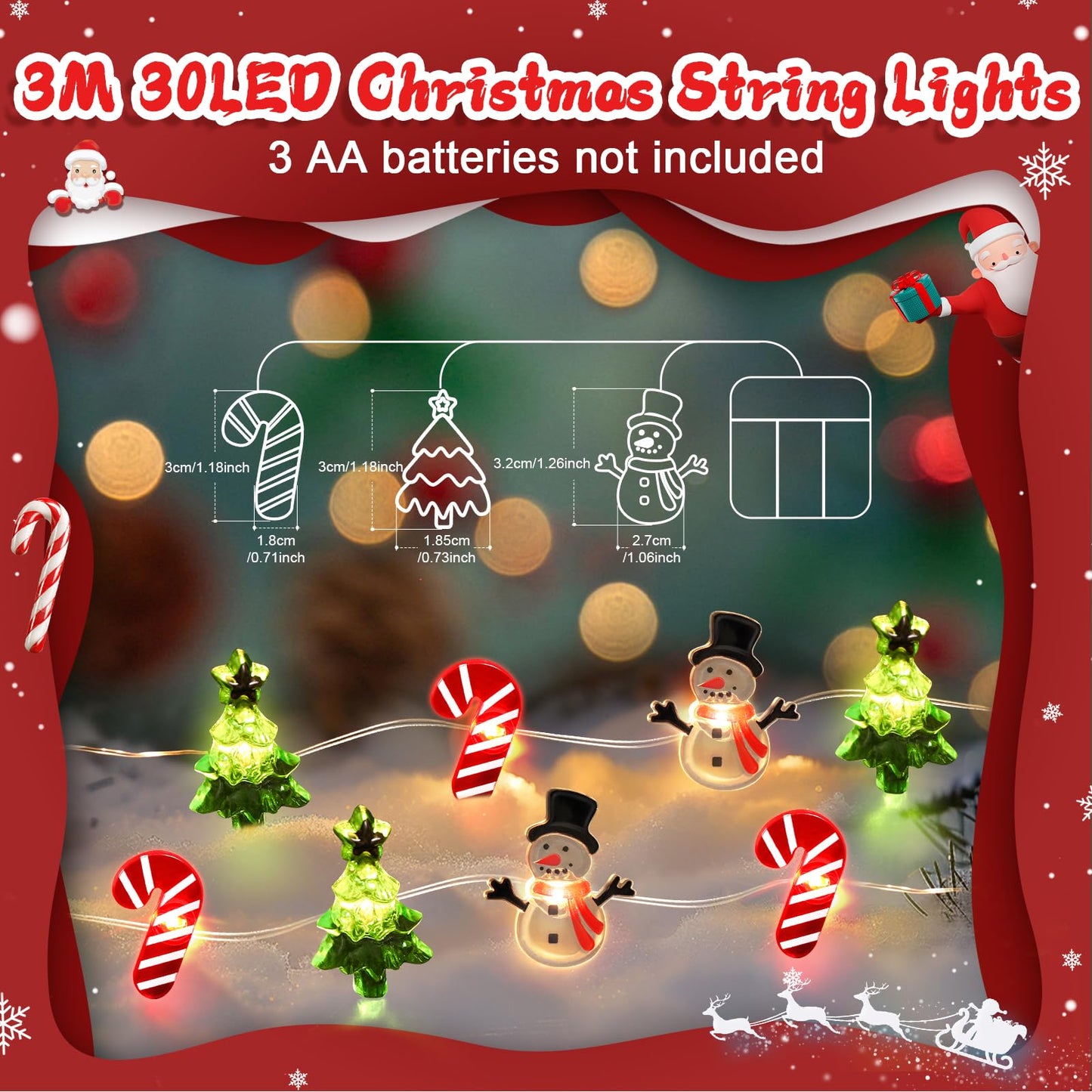 Coquimbo Christmas Lights Decorations, 10FT 30LED Christmas Tree Snowman Crutch String Lights for Home Party Indoor Outdoor Xmas Festive Holiday Decorations