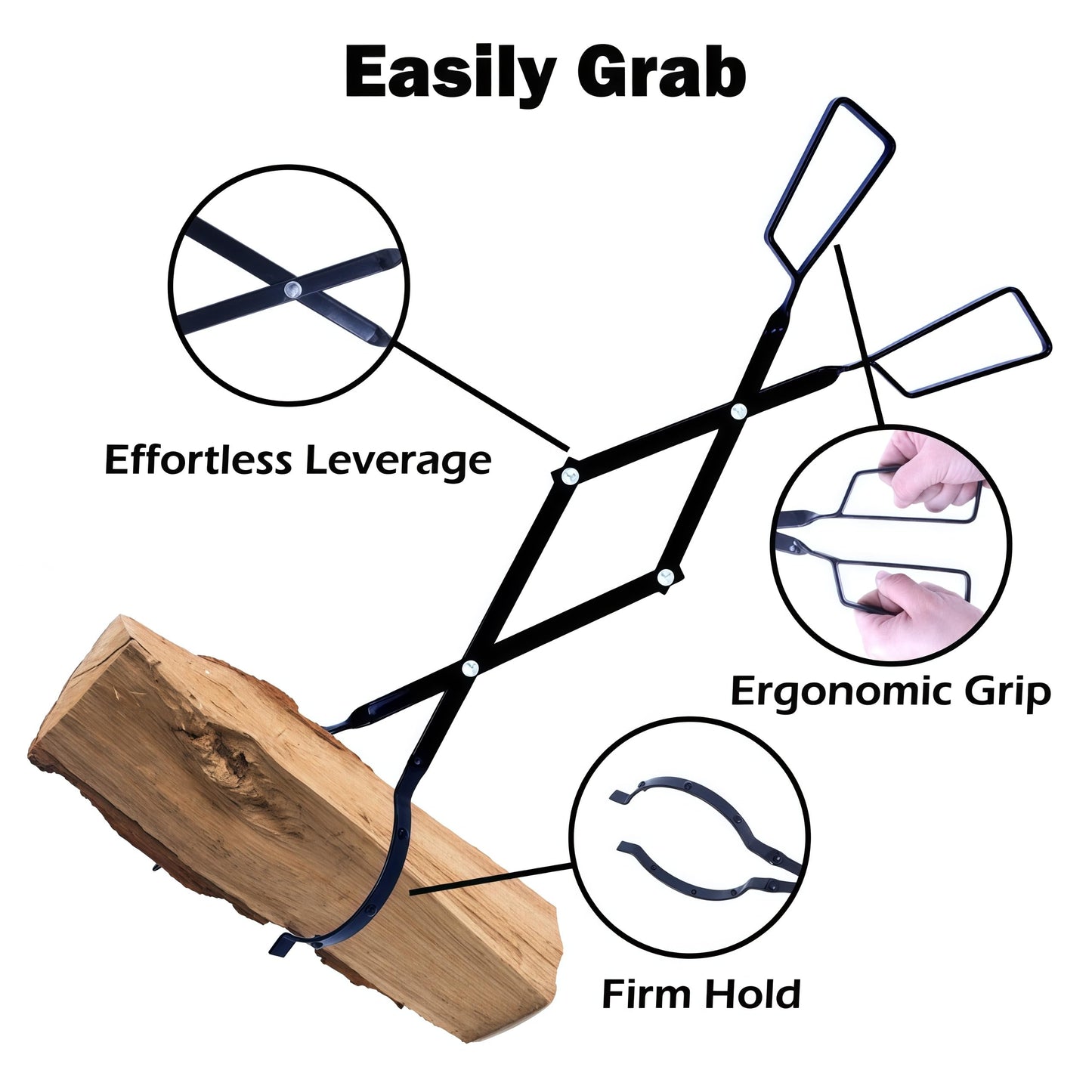 Atlantic Fire Tongs for Fireplace or Pit- Reinforced Wrought Iron for extra strength - Log grabber- Rust resistant finish fireplace tongs for indoor/outdoor
