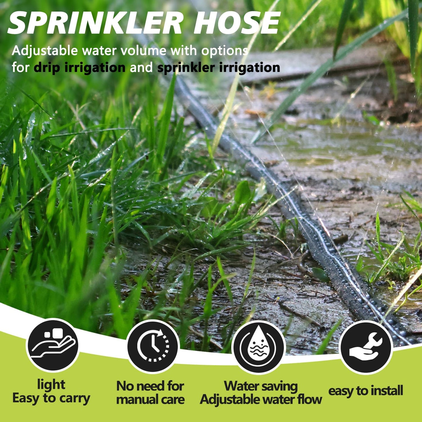 Apgooface Sprinkler Hose with Holes, Flat Soaker Hose 100 Ft (25 ft 4pack) with Garden Staples and Splitters, Watering Drip Irrigation Hoses for Lawn, Vegetable and Garden Beds (100 ft)