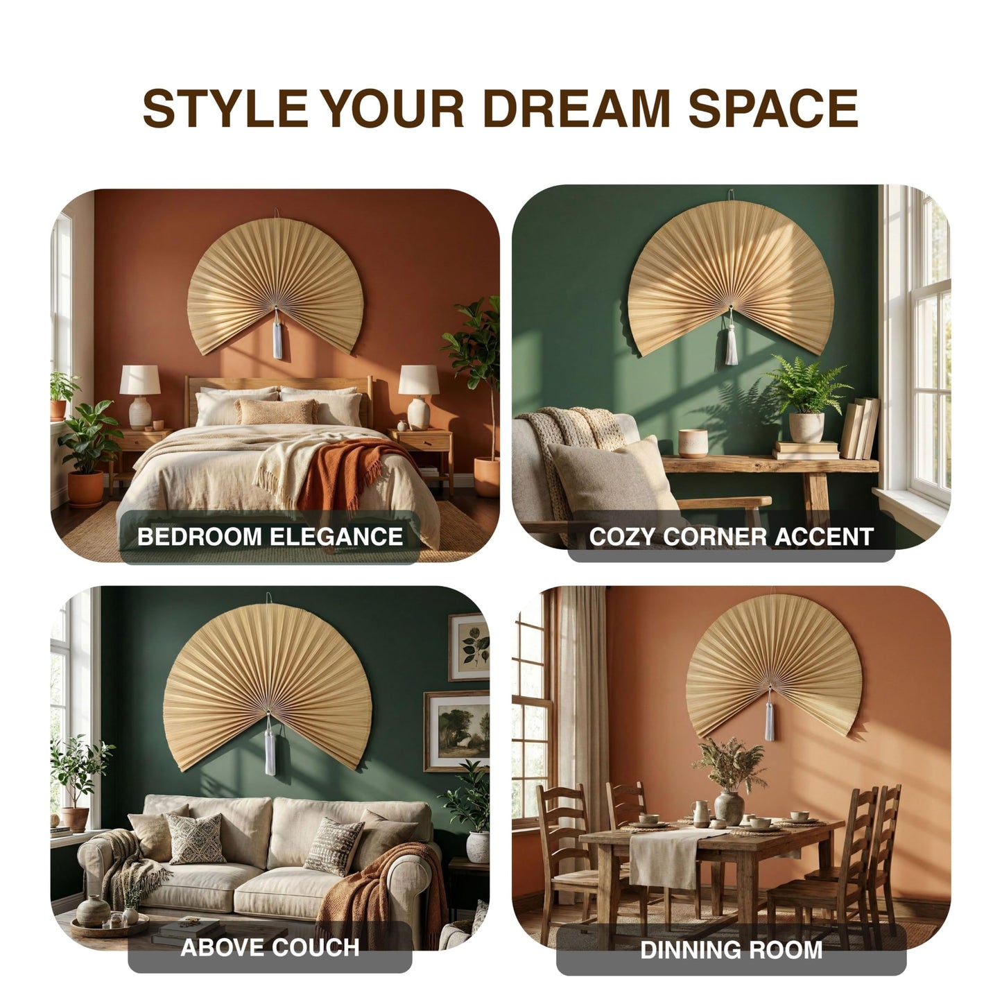 Chicvillage 60" Boho Bamboo Wall Fan Decor, Oversized Handwoven Natural Bamboo Fan, Japanese Asian Wall Art, Statement Wall Decor for Bedroom, Living Room (Beige)