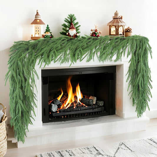 6FT Christmas Norfolk Pine Garland, Real Touch Christmas Greenery Garland, Artificial Xmas Decorations for Mantle Indoor Outdoor Fireplace Table Porch Stairs Winter Holiday Decor
