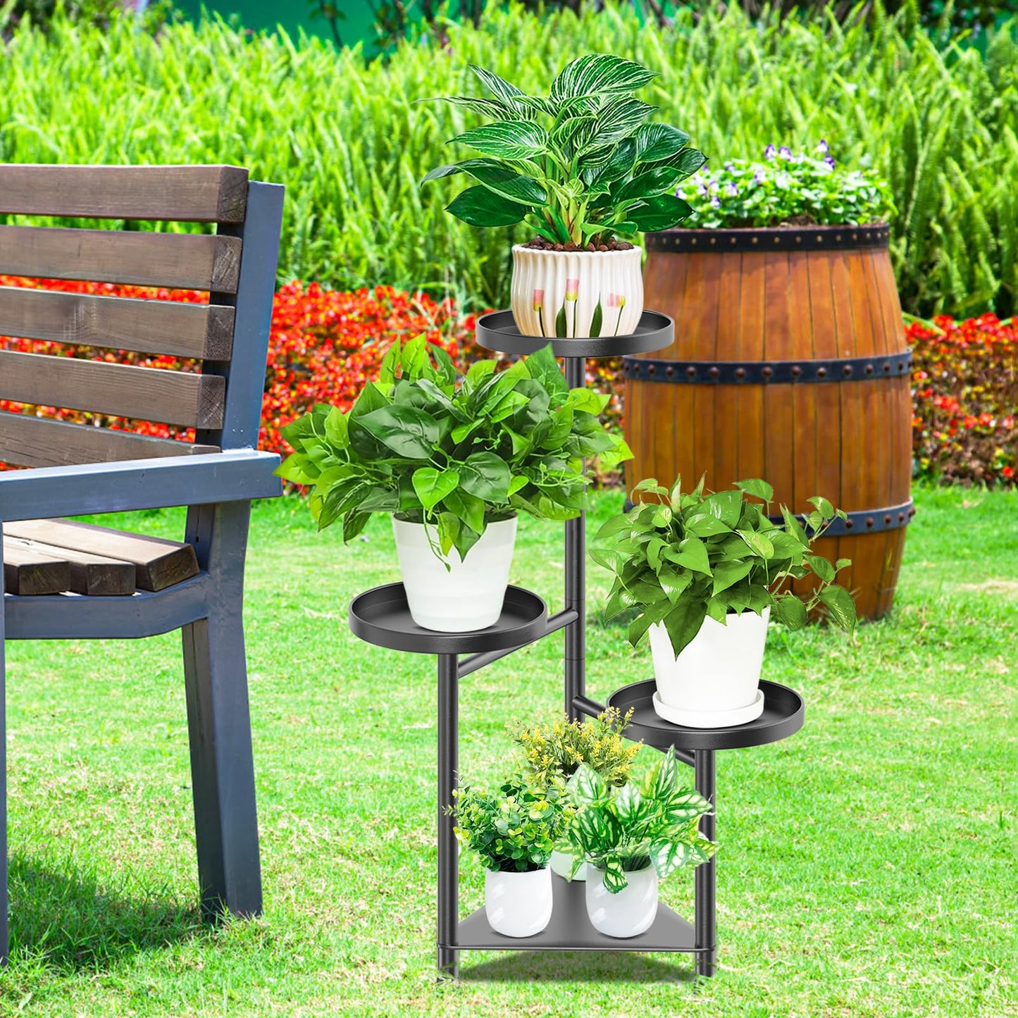 KHayRovies 4 Tier Plant Stand Indoor Flower Shelf, Metal Flower Pot Stands for Indoor Plants, Black Corner Tall Plant Display Holder for Patio Garden Living Room Balcony Bedroom