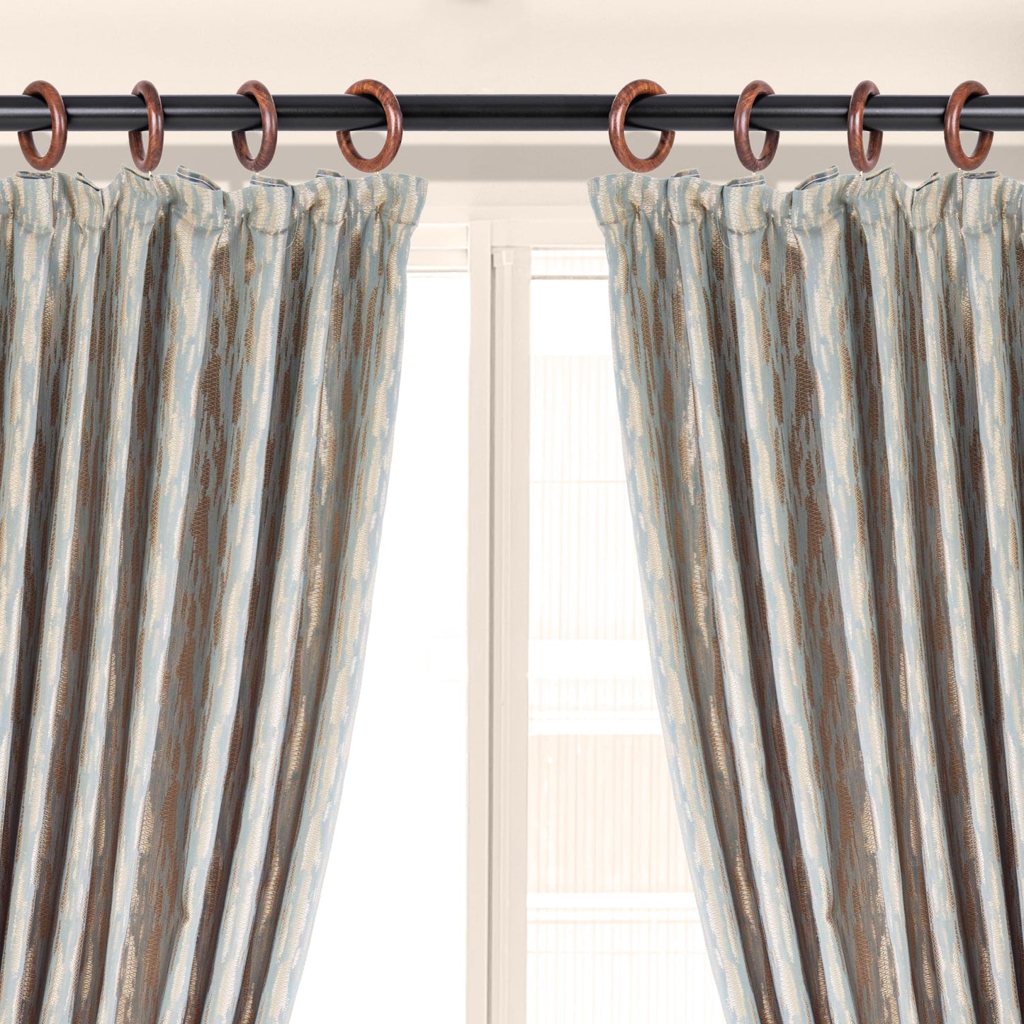INANOSA 48 Pcs Handcrafted Natural Rose Wood Curtain Rings with Hooks – 3.5" Outer, 2.7" Inner Diameter – Smooth Wooden Drapery Rings for Rod with Metal Hooks