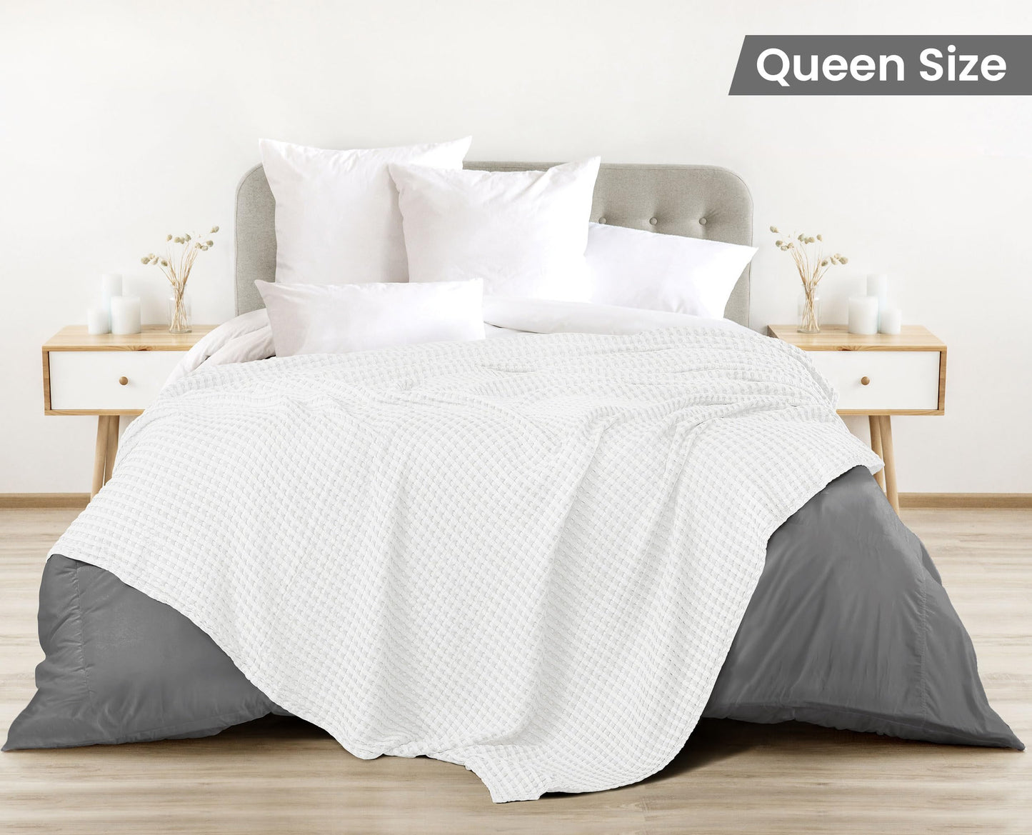 Utopia Bedding 100% Cotton Waffle Weave Blanket Queen Size for Bed - Lightweight, Breathable Summer Blankets Soft and Cozy, Gift for Mother’s Day Home Decor (White, 90x90 Inch)