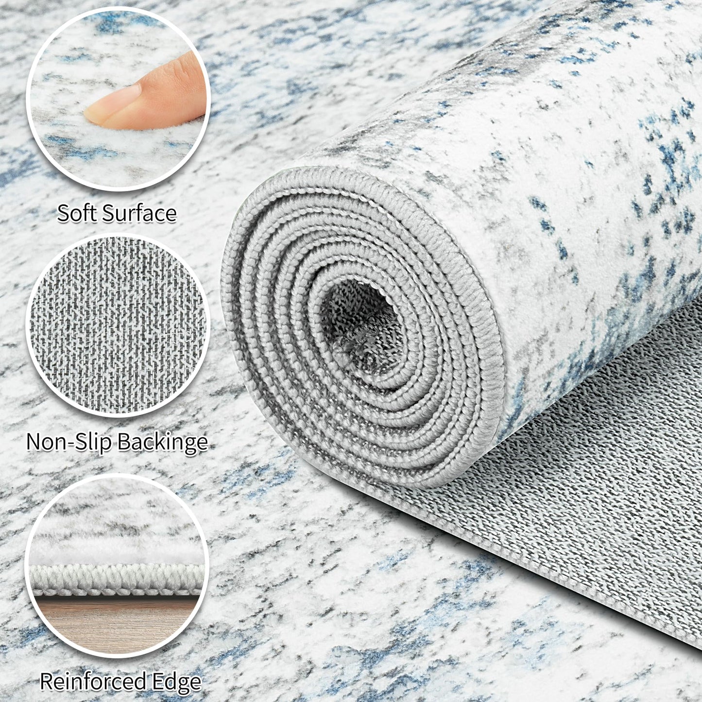 Area Rug Living Room Rugs: 5x7 Large Soft Indoor Carpet Modern Abstract Rug with Non Slip Rubber Backing for Under Dining Table Nursery Home Office Bedroom White Gray Blue
