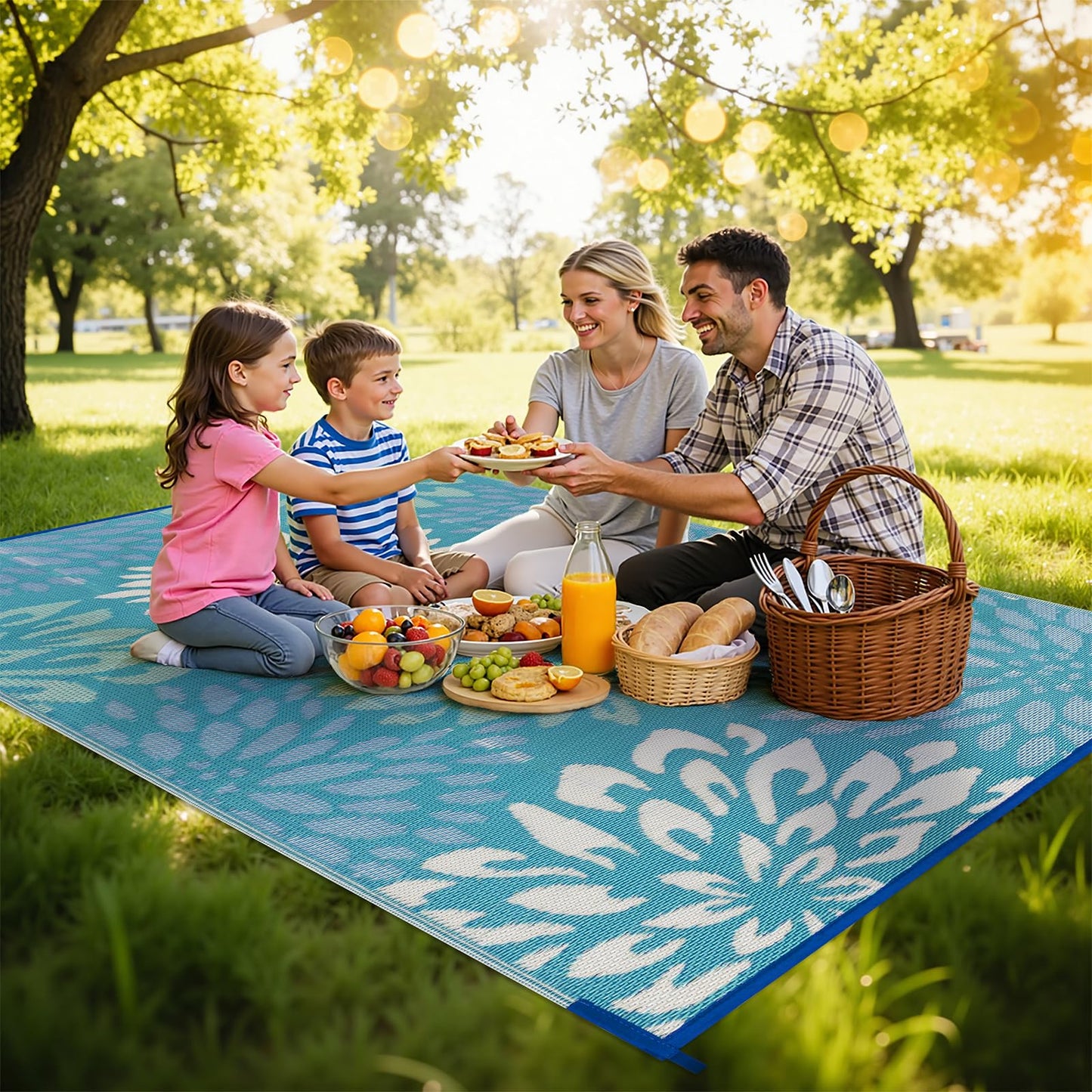 HEBE Waterproof Outdoor Rug 5x8 for Patios, Floral Reversible Plastic Straw Rug Patio Mat, Indoor Outdoor Carpet RV Mat Camping Rug for Deck, Camper, Porch, Balcony, Backyard, Picnic