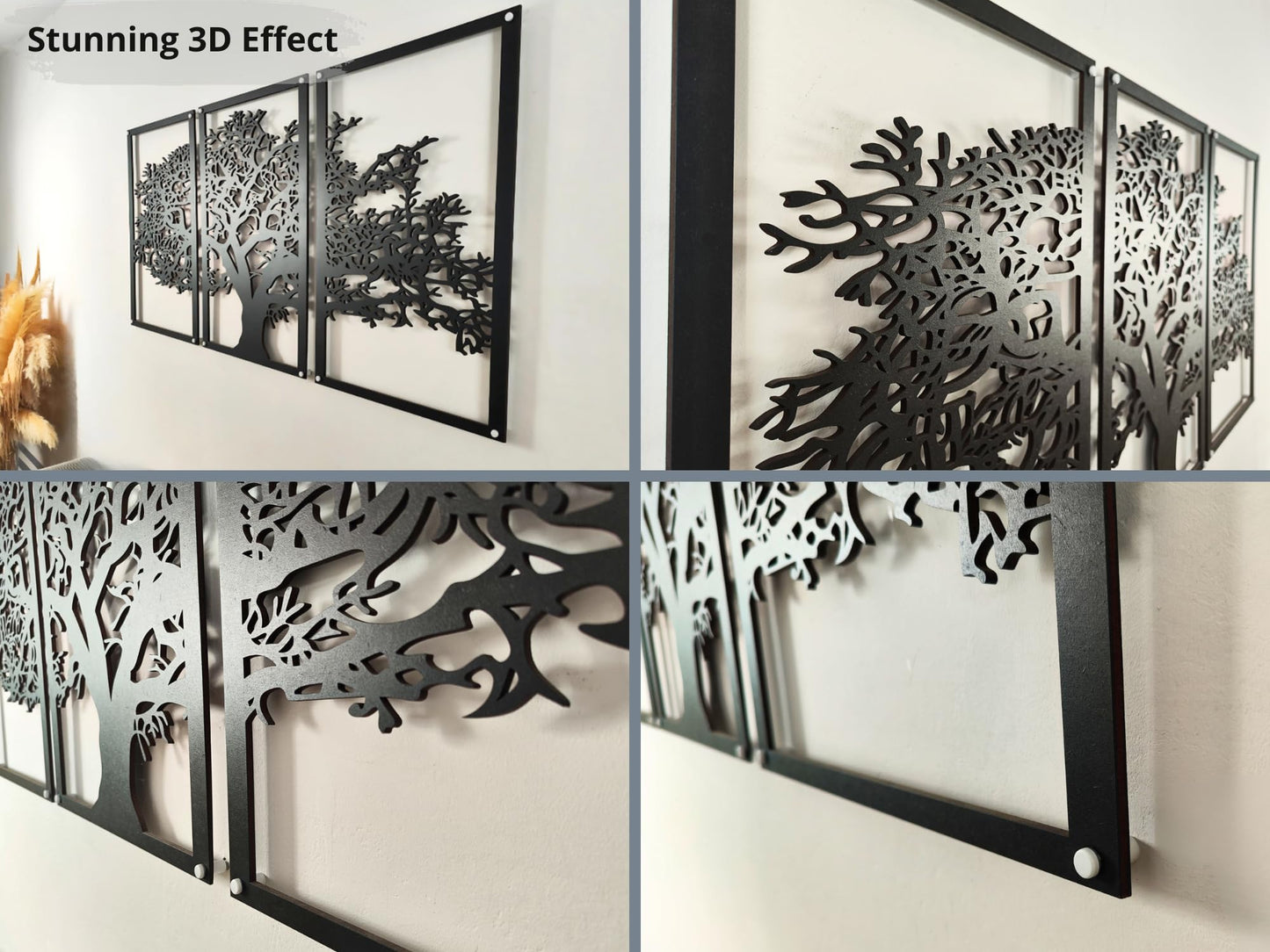 VAILLA Wood Wall Art Decor Wall Hanging Sculpture Modern Home Decoration 3 Panels Nature Wall Hangings Large Wooden Wall Arr 3D Textured Sculptures for Living Room Bedroom Office Dinnig Room (Tree of Life)