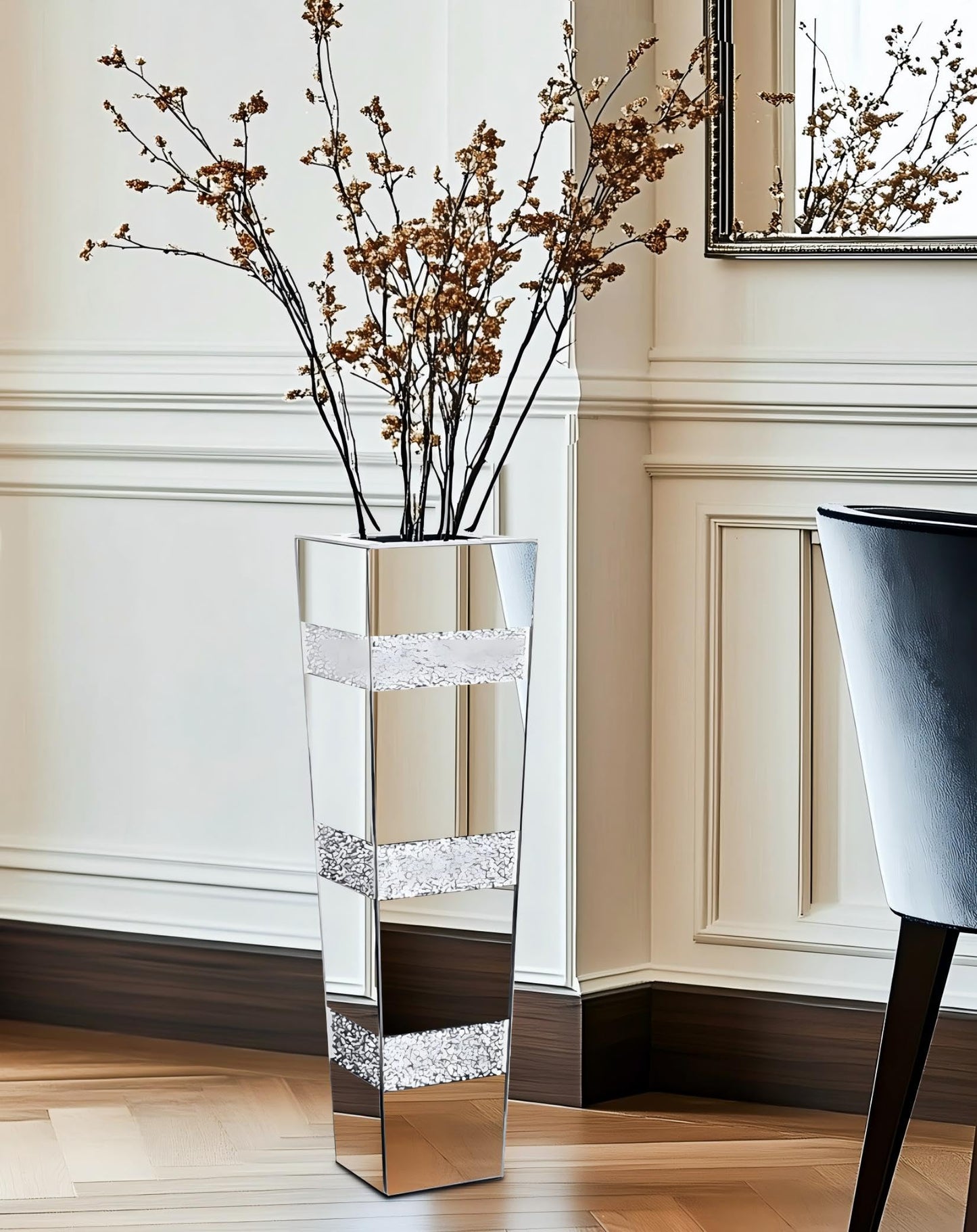 Artloge Diamond Mirror Vase Geometric Bling Decor 28 inch Tall Silver Luxury Decor