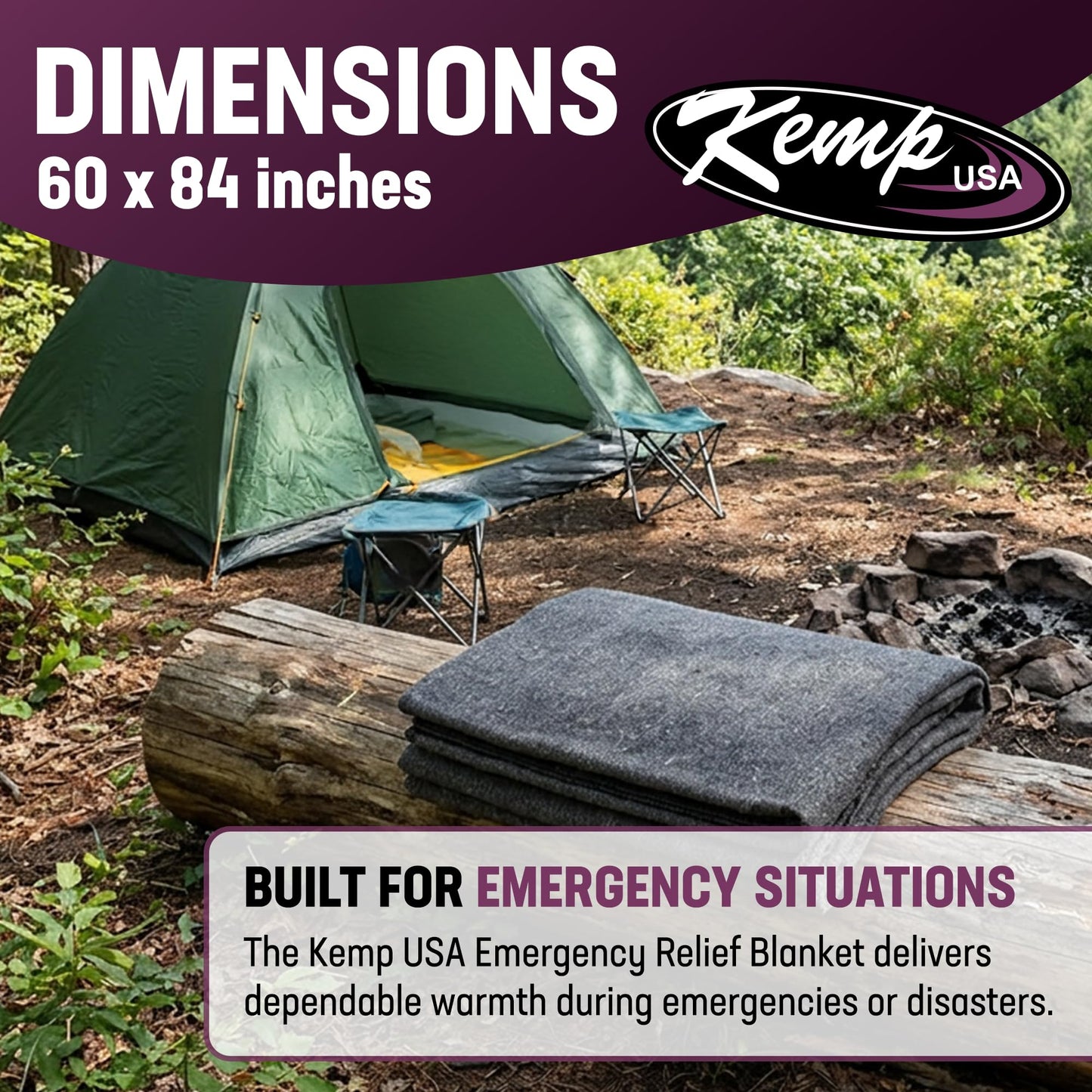 Kemp USA Emergency Relief Blanket Gray 60 x 84 Inch Multipurpose Disaster Preparedness Blanket Cotton Acrylic Polyester Blend Survival Emergency Supply Gear