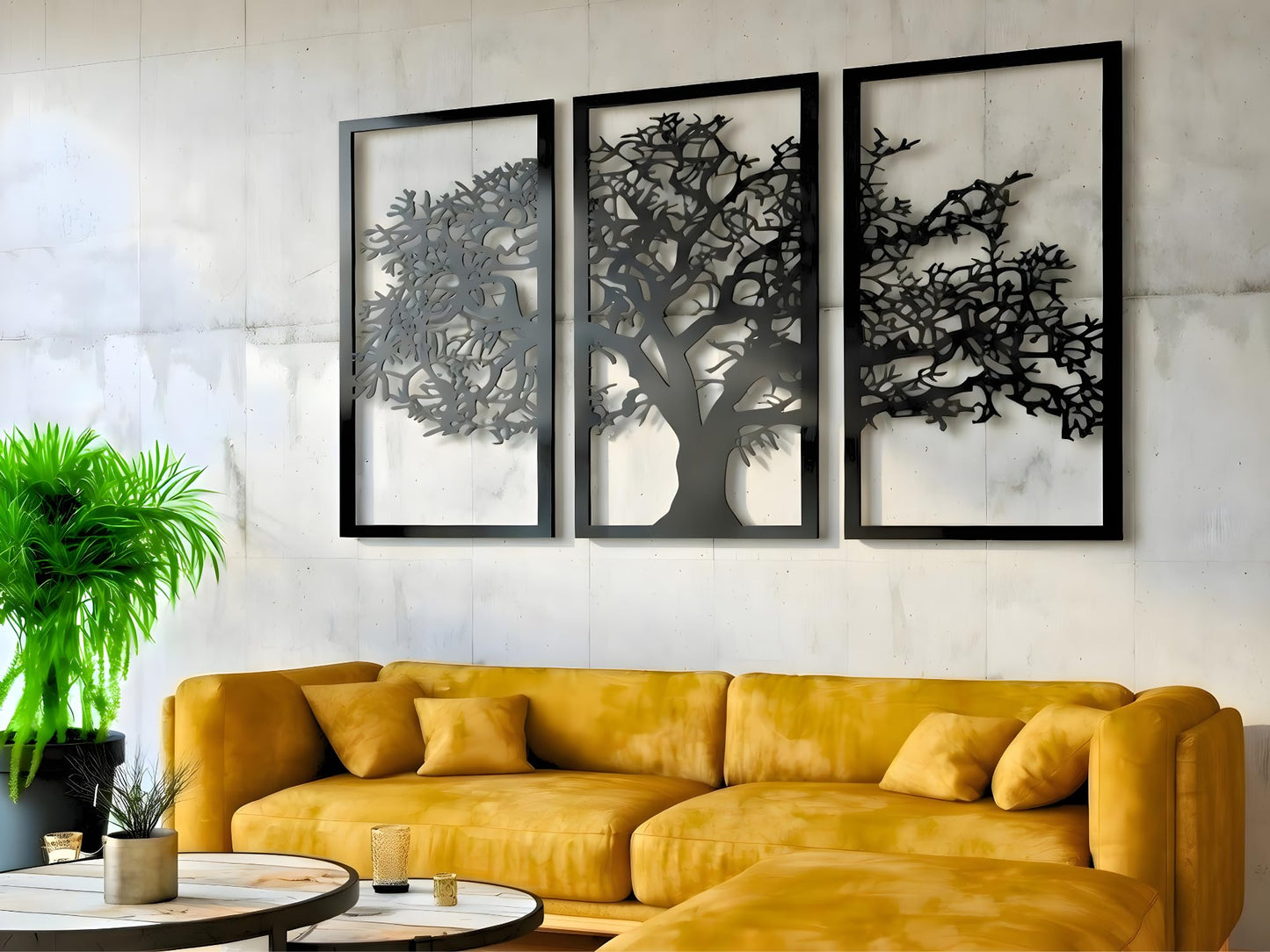 Vailla Tree of Life Wall Art 3pcs Family Tree Wall Decor 3D Wooden Wall Hanging Sculpture Modern Home Decoration 3 Panels Textured Sculptures for Living Room Bedroom Office Dinnig Room
