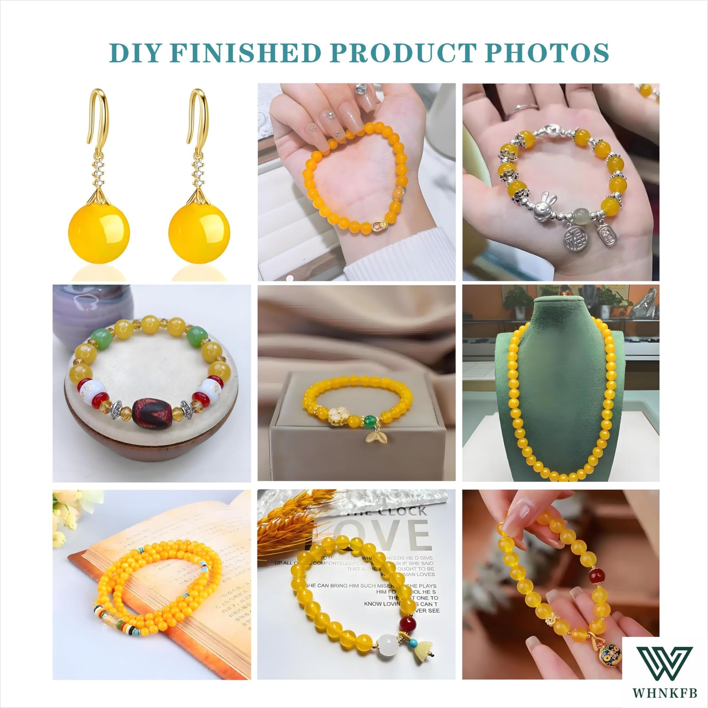 WHNKFB 10mm 50PCS Natural Yellow Agate Round Beads, Banded Loose Stone Beads for Jewelry Making Craft - 4mm 6mm 8mm 10mm Options with Free Elastic Cord