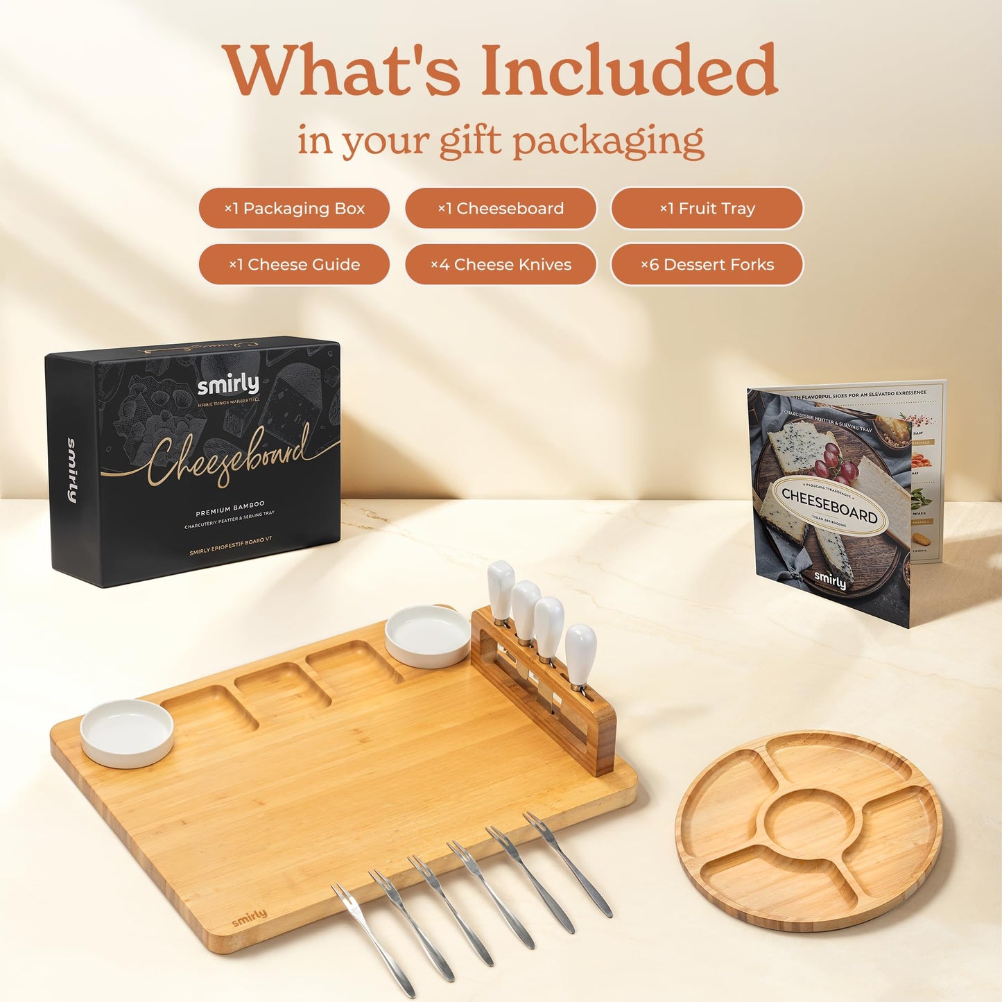 SMIRLY Charcuterie Boards Set, Large Cheese Board Set, Natural Bamboo Charcuterie Tray Cheese Platter with Accessories - Housewarming Gifts New Home, Wedding & Bridal Shower Gifts for Women, Couples