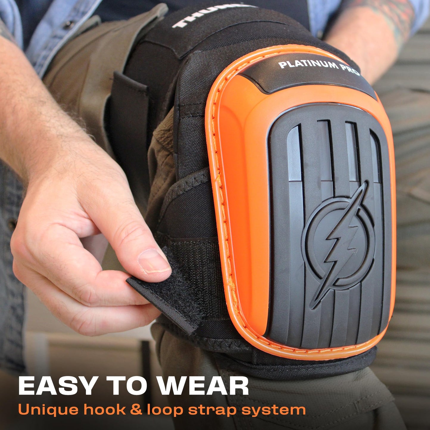 Thunderbolt Knee Pads for Men Construction Knee Pads for Work for Men and Women with Double Gel for Gardening Flooring Roofing Heavy Duty with Extra Thick Foam and Strong Adjustable Non-Slip Straps