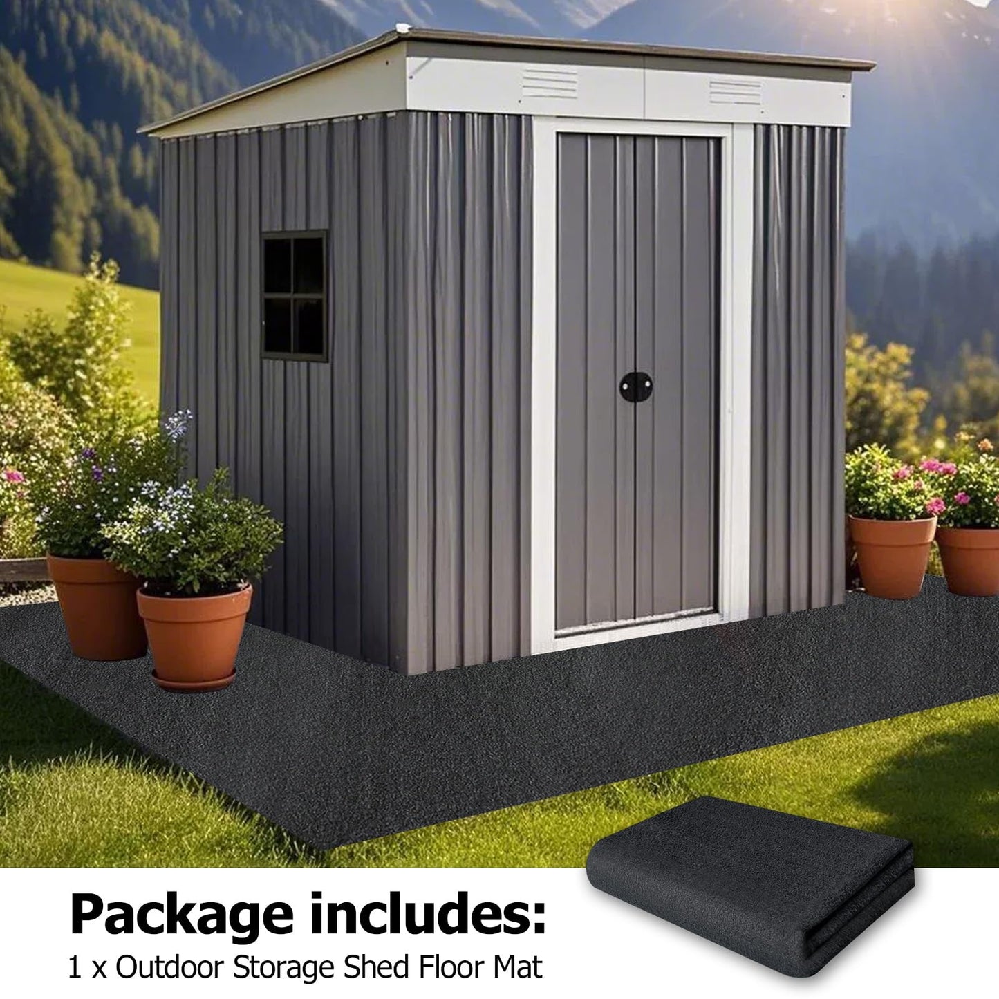RUNZEG Outdoor Storage Shed Floor Mat, 6 * 4FT Waterproof Washable Garden Flooring Pad with Non Slip Backing, Soft Furniture Patio Covering Carport dust Oil Mat-Tool Shed, Storage Shed Not Included