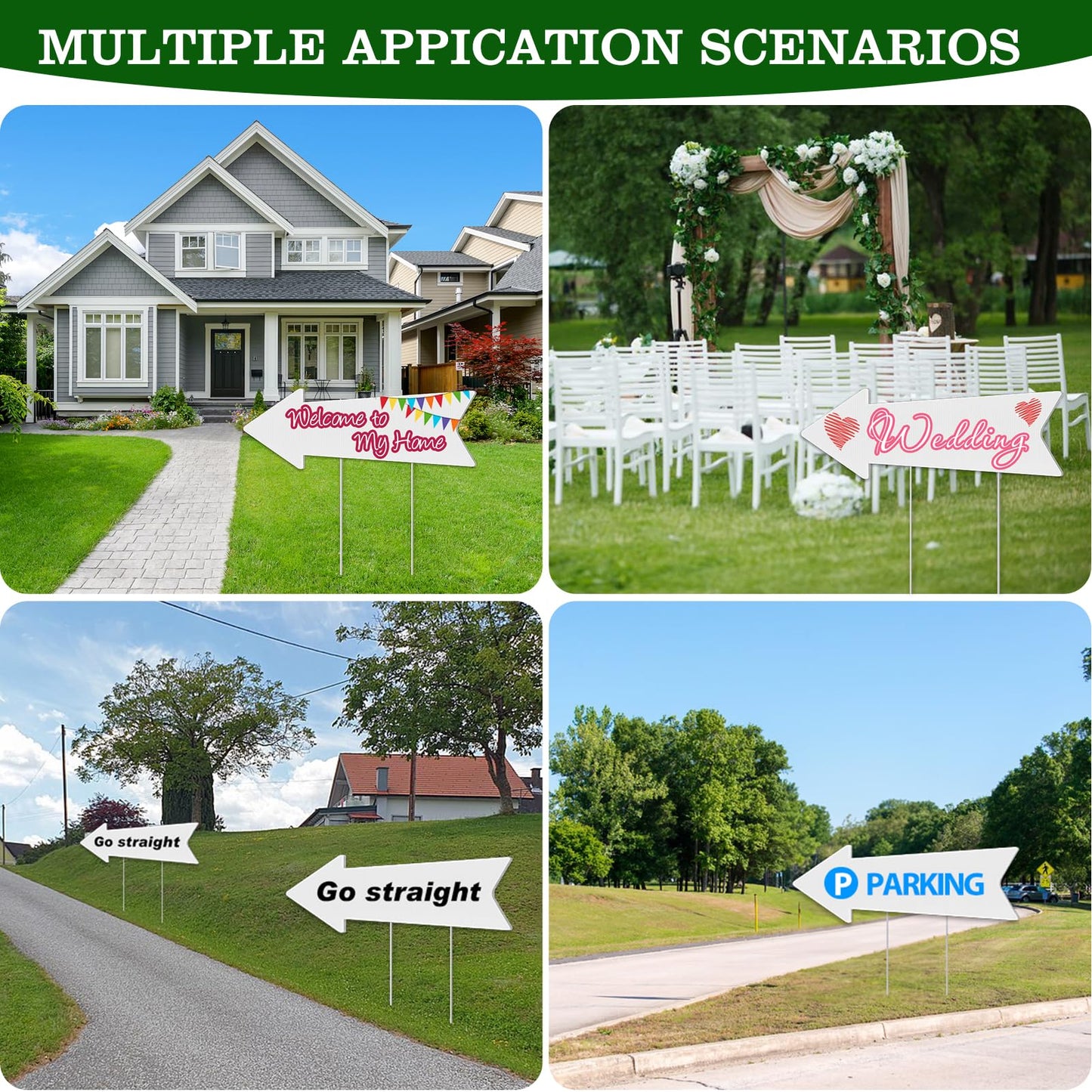 Directional Arrow Signs with Stakes, Remiawy 6 Pack Blank Yard Signs 17 x 6 Inches Custom Plastic Parking Signs with Arrow Outdoor for Wedding Decorations, Birthday Party, Estate Sale, Lawn Guidepost