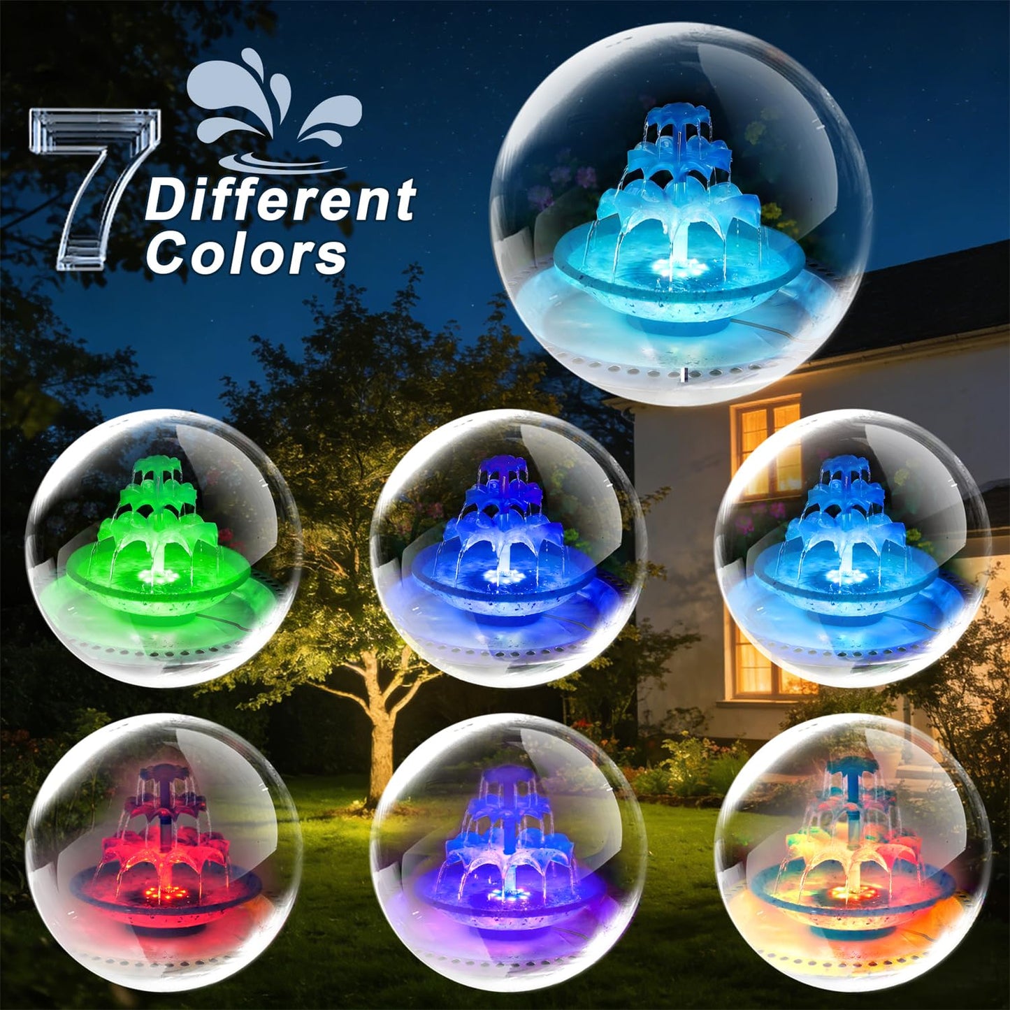 Yeomi 3-Tier Solar Fountain Pump with LED Lights, 24H Outdoor Water Feature, Detachable Design, Multi-Function Bird Bath Water Fountain for Garden Patio Yard Backyard Pond, 3.5W