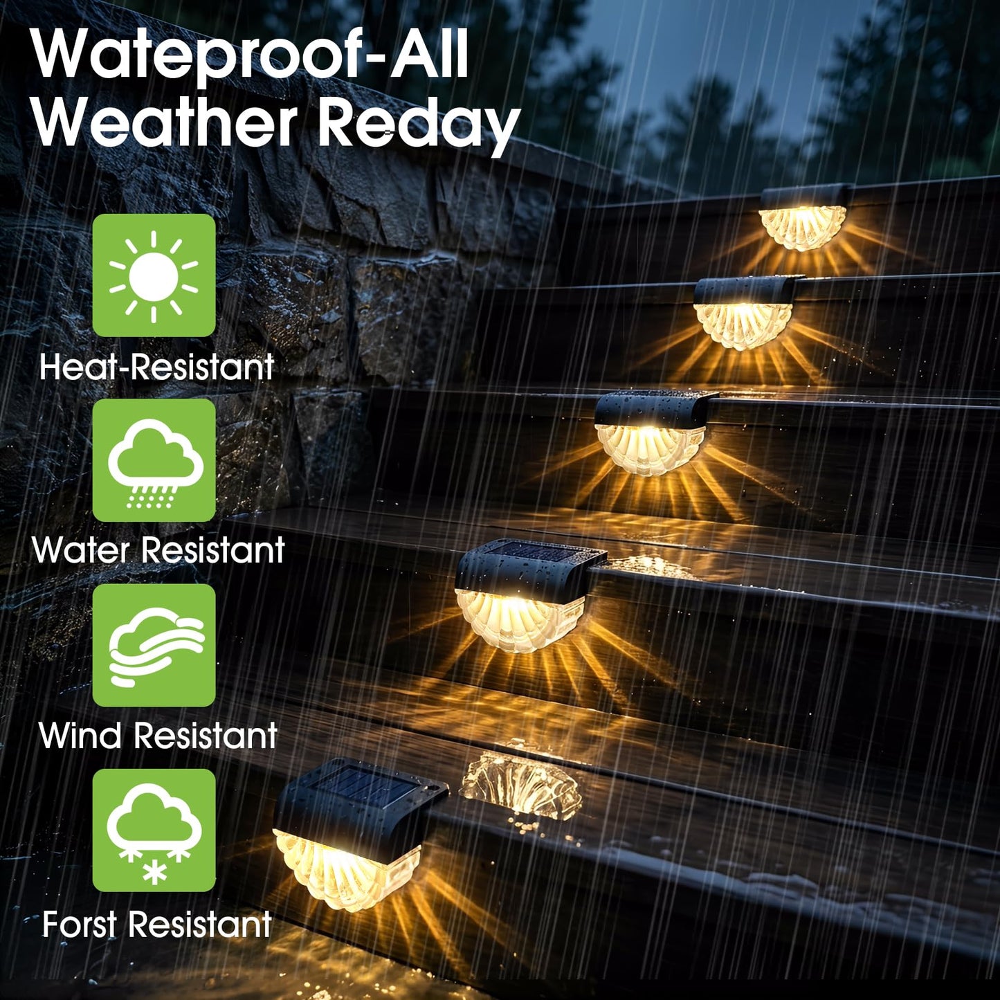 Greluna Solar Fence Lights Outdoor, 12 Pack Waterproof Deck Lights, Auto Dusk to Dawn Step Lights with Warm White Glow, Easy Install for Fence, Patio, Stairs, Pathway, Garden Lighting