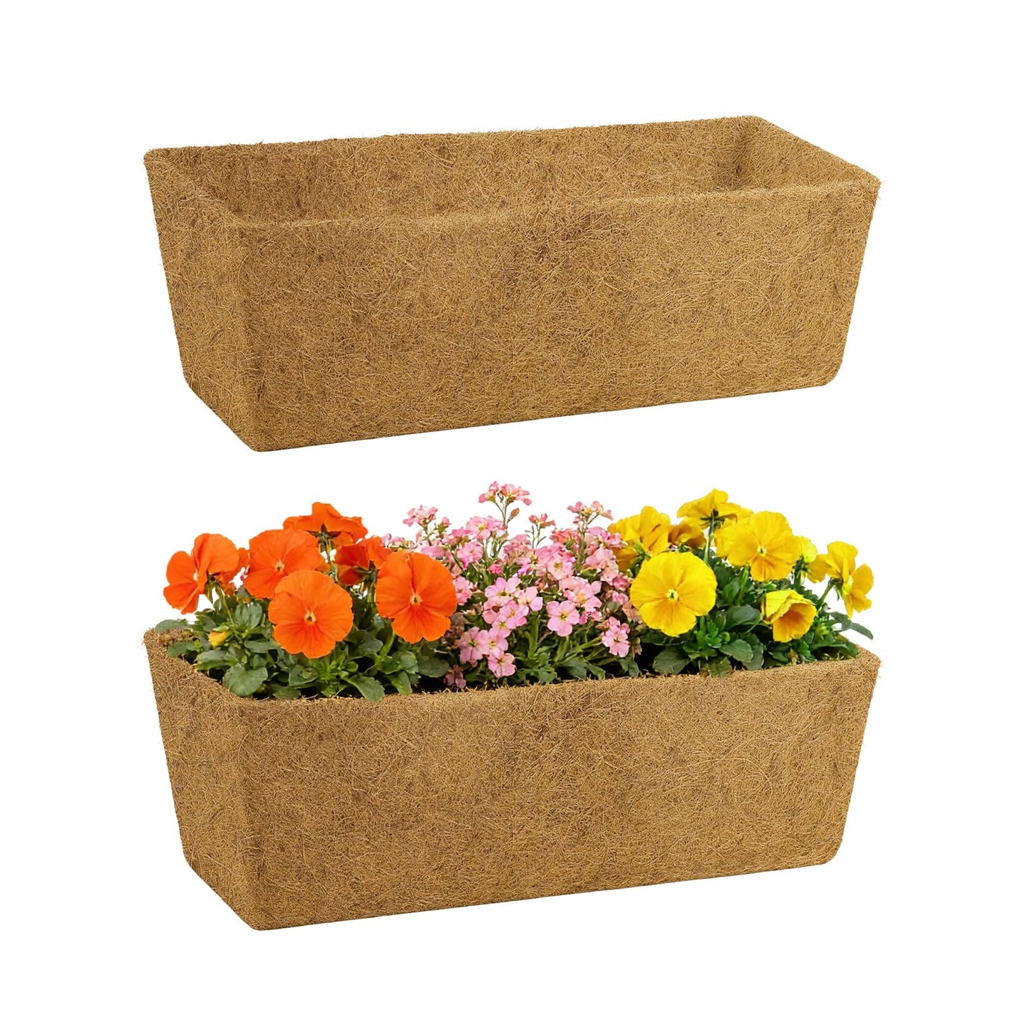 24in Tapered Coco Liners for Window Planter Box - 2 Pack 100% Natural Coconut Coir Fiber Liner Replacement for Deck Flower Box, Garden Railing Fence Wall Planter Basket
