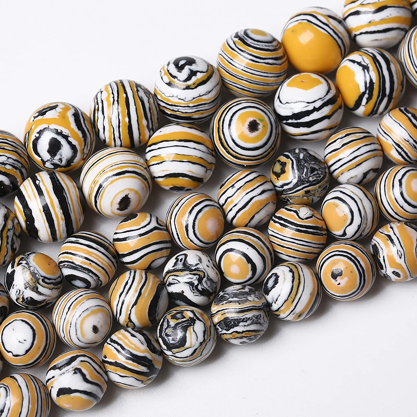 60pcs 6mm Natural Yellow Malachite Beads Round Loose Beads for Jewelry Making DIY Bracelets Necklace Crystal Energy Healing Power Stone (6mm, Yellow Black Malachite)