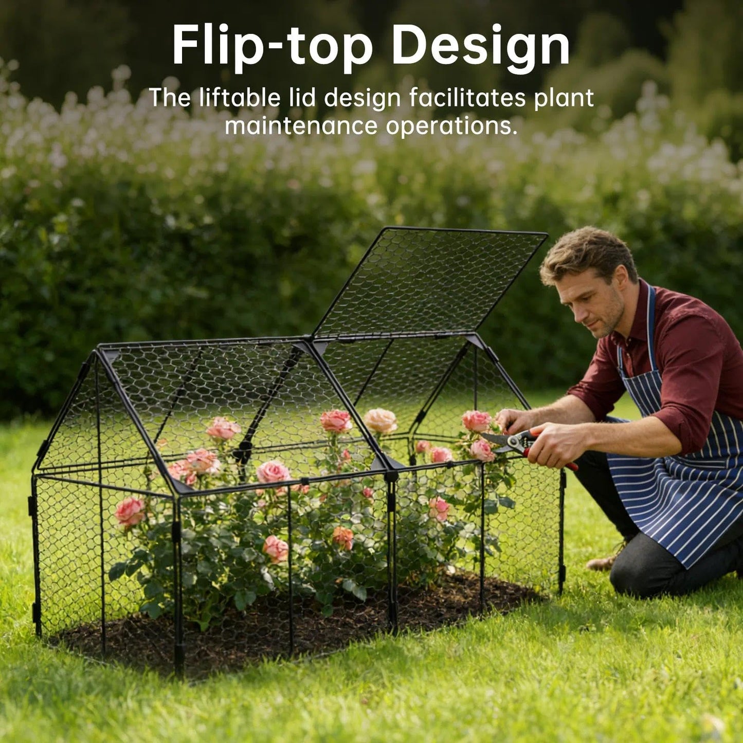 Decoroca 4x2ft Chicken Wire Plant Protectors - Crop Cage with Flip-Top&10 Ground Stakes, Outdoor Plant Protection Cage Keep Animals Out of Your Vegetable Garden - Suitable for 4x2ft Raised Garden Bed