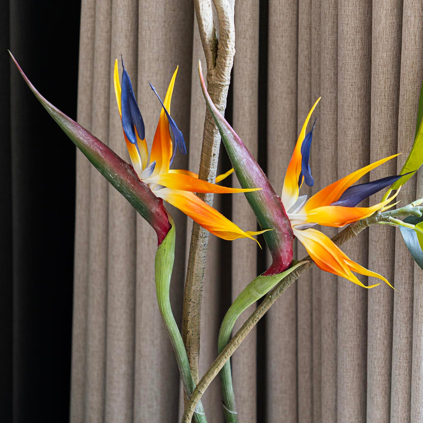 DUYONE Artificial Flowers Bird of Paradise 37'' Large Latex Fake Greenery Plants Long Stem Red Plants 2Pcs for Home,Living Room,Bedroom,Dining Table(Orange 2pcs)