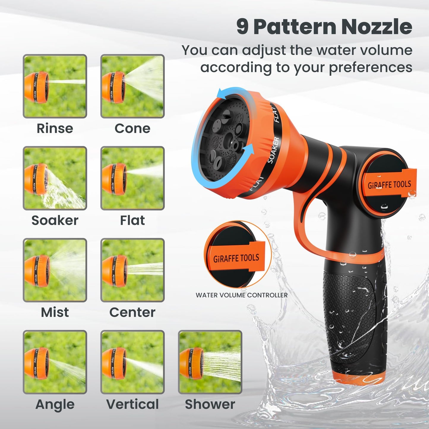 Giraffe Tools Retractable Hose Reel 1/2" x 65 ft Heavy Duty Water Hose Reel, Swivel Bracket, Any Length Lock, with 9-Function Sprayer Nozzle