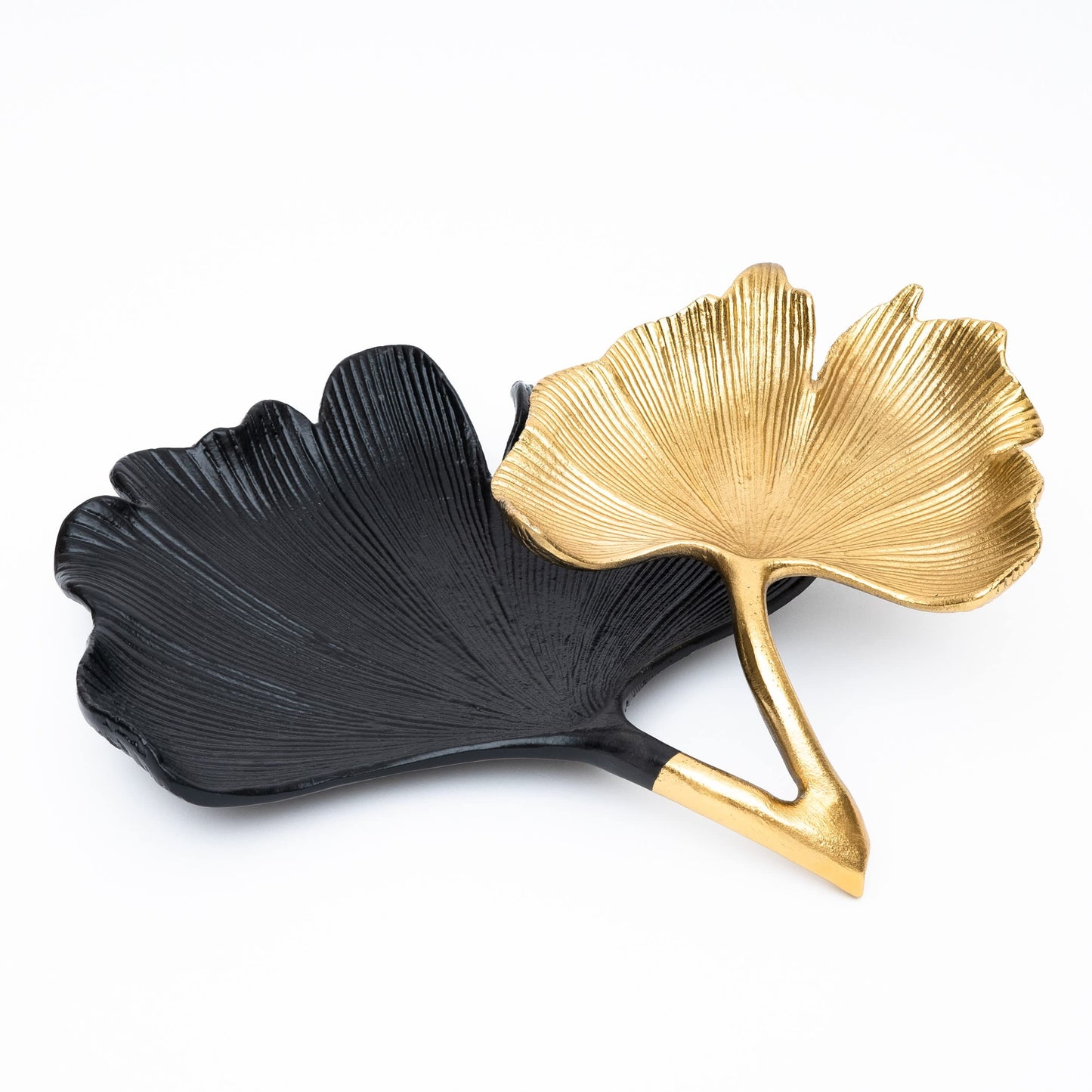 GUTE Large Decorative Black & Gold Ginkgo Leaf Tray for Serving Fruits, Appetizers - 2 Tier Centerpiece Home Decor Elegant Serveware Charchuterie Catch All for Entertaining, Wedding Gifts 11.5x13