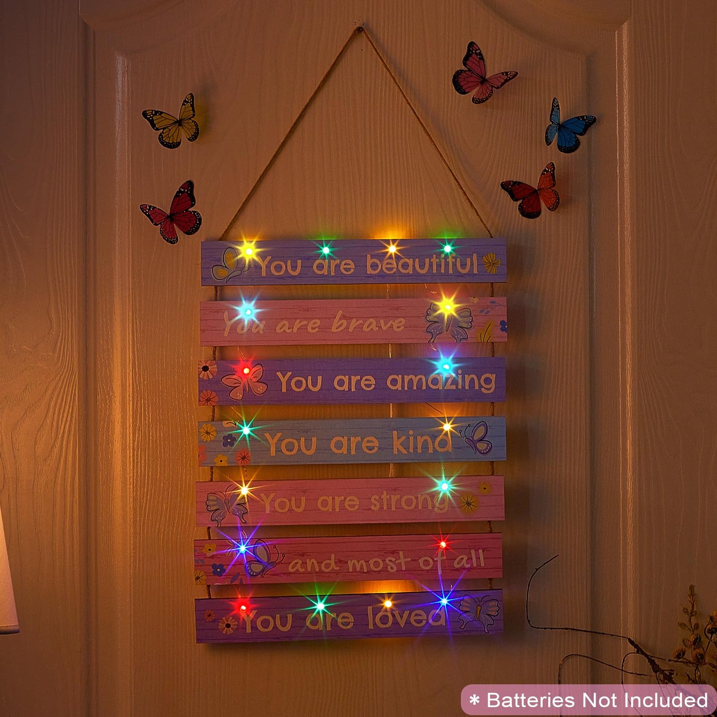 FIOBEE Girls Room Décor for Teen Girls Boys with LED Light Wall Decor for Bedroom Motivational Inspirational Wall Art Girl Room Decoration for Kids Studyroom, 8 Kinds of Lights, Purple Butterfly