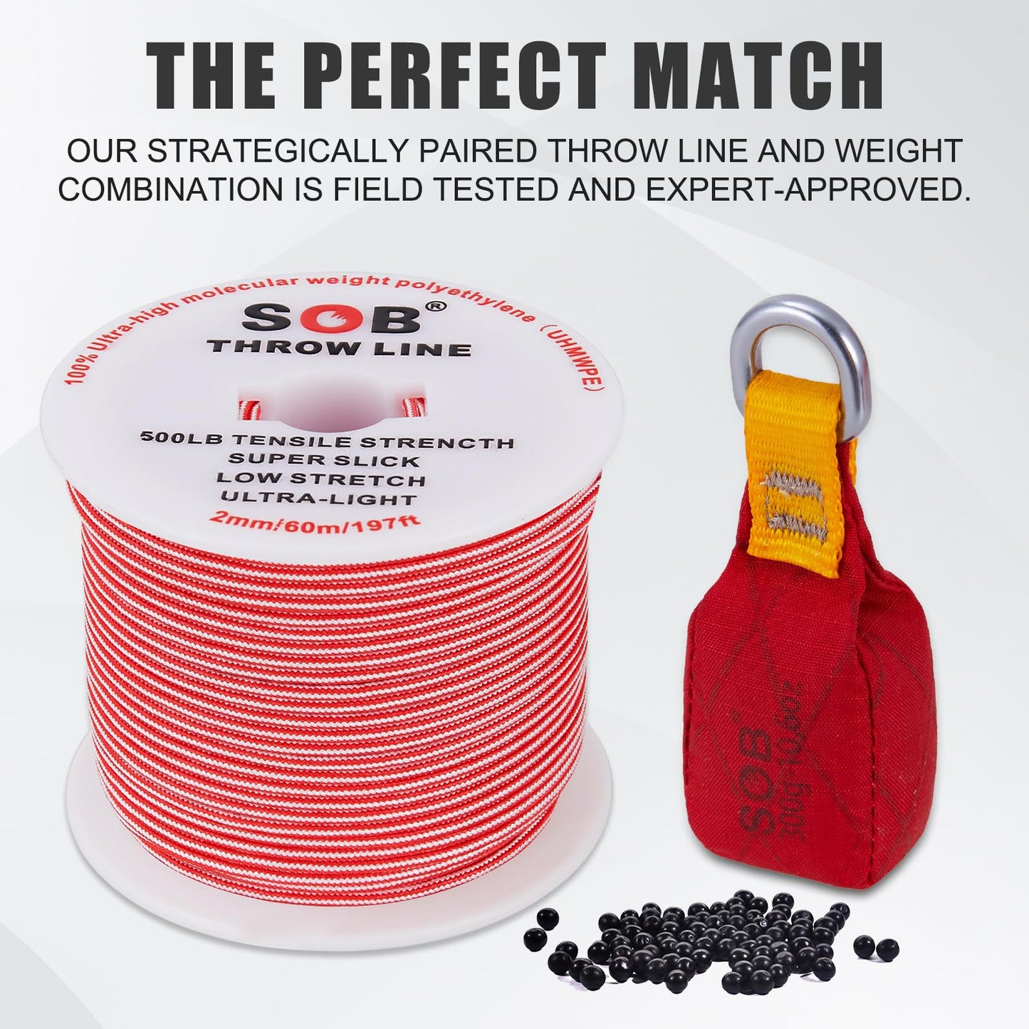 SOB Arborist Throw Line Kit with Slick Rope 197FT, Throw Weight, Reflective Storage Bag, Suit for Tree Cutting,Camping, Trimming, Hanging Swing ﻿