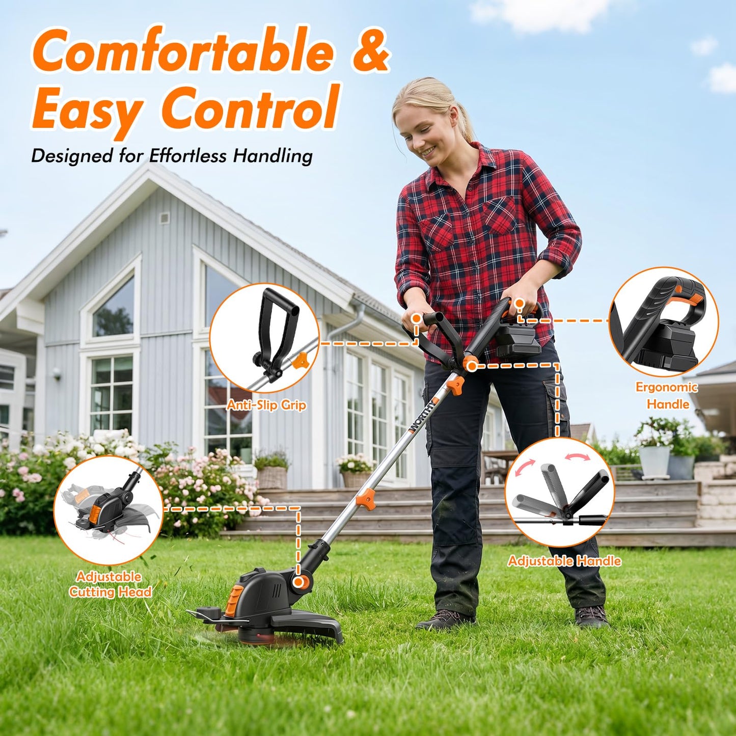 4000mAh Weed Wacker Weed Eater: 21V Electric Cordless Edger and String Trimmer 2in1 Lawn Tool Battery Powered 12 Inch Grass Cutter with 2Pack 4.0Ah Batteries and Charger for Yard Garden Home Use