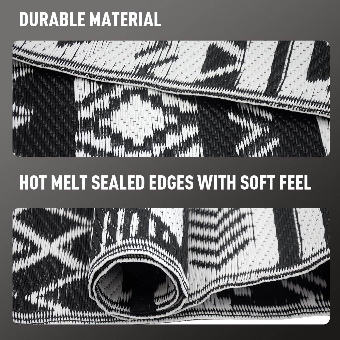 WILDROOTS 8x10 Feet Black and White Plastic Outdoor Rug, Stain Resistant Waterproof Reversible Outdoor Patio Rug, Fade Resistant Camping Rug
