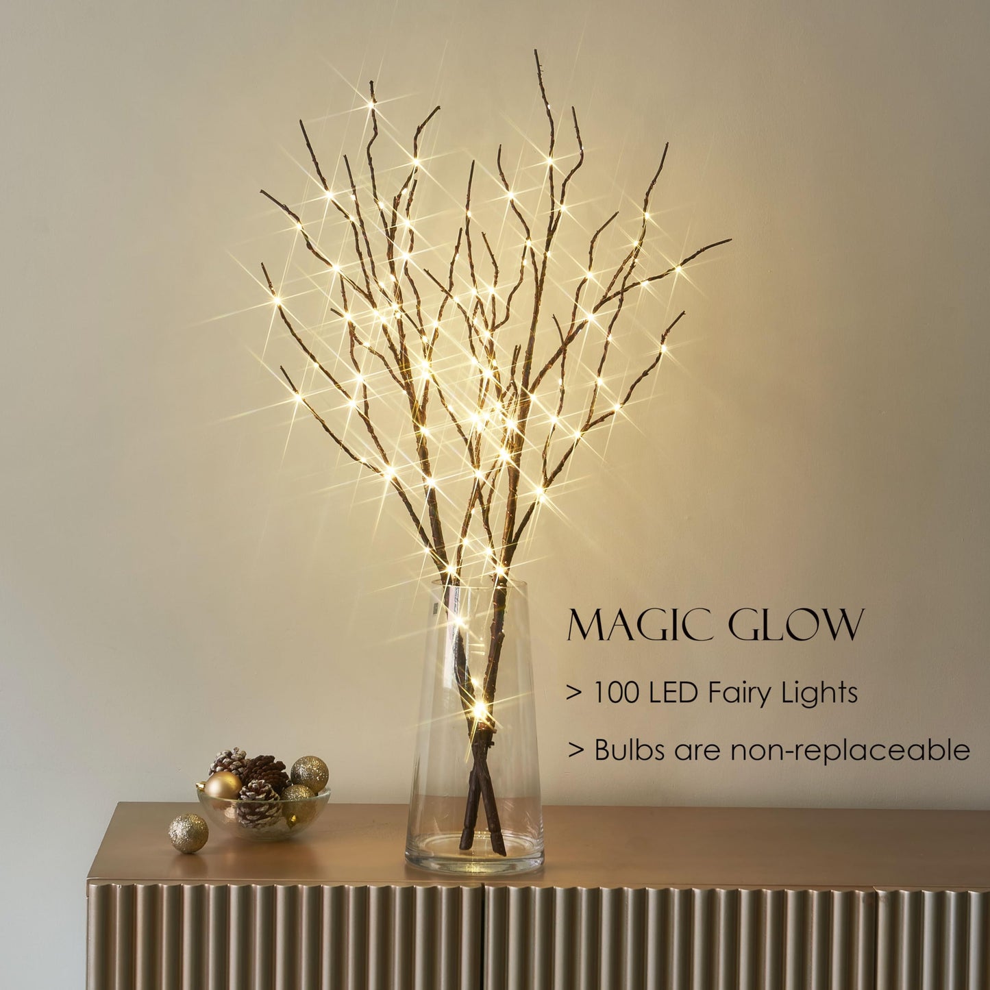 BAOLITVINE Lighted Willow Branches with Timer Battery Operated 100 LED Fairy Lights, Brown Twig Branches 32IN for Home Bedroom Fireplace Christmas Decoration Inside Outdoor